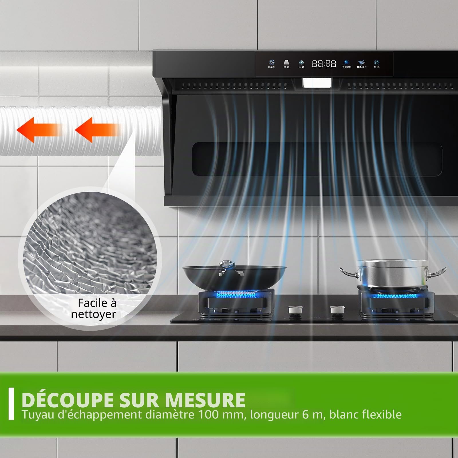 Tuyau d'évacuation d'air - Diamètre : 100 mm - Longueur : 6 m - Flexible - En PVC - Pour climatisation mobile, sèche-linge, hotte aspirante