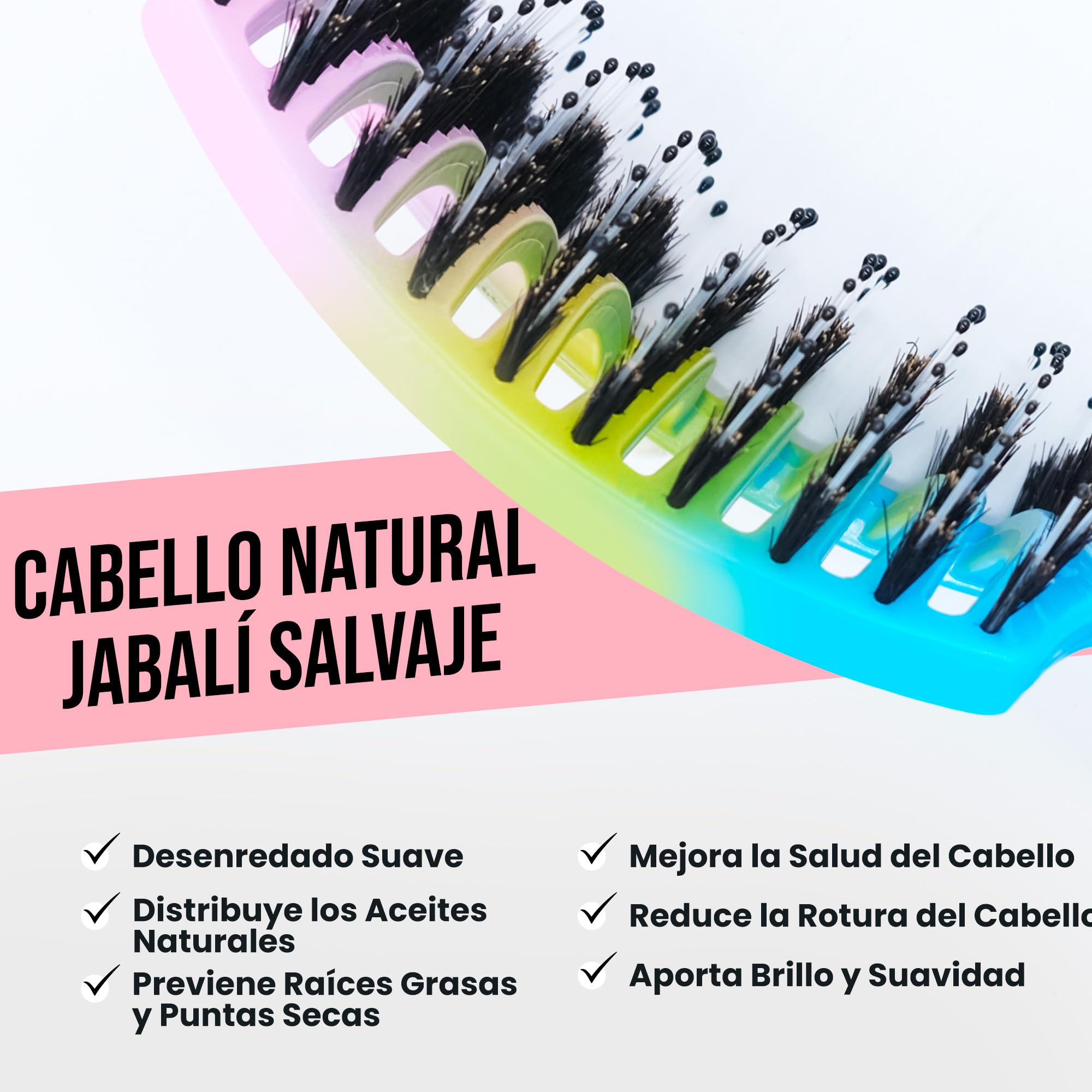 Cepillo de Pelo SAKKAL, Cerdas de Jabali Naturales para Pelo Largo, Grueso, Fino, Rizado y Enredado, Peinado Profesional Desenredante, Secado Rapido, Antitirones, Mujer Ninos Hombre Salon