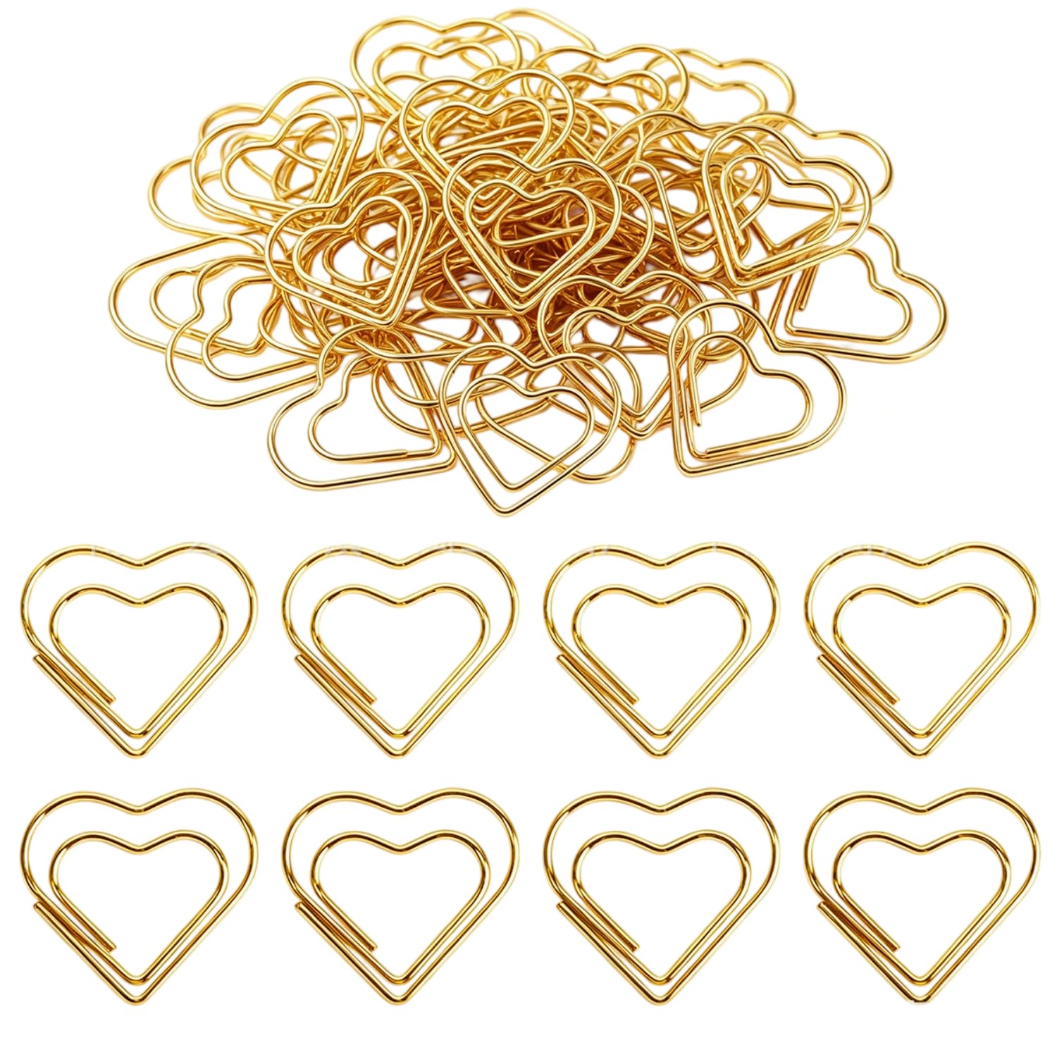 Herz-Büroklammern, rostfreie Paperclips für Büro und Lesezeichen (Gold,500 Stk)