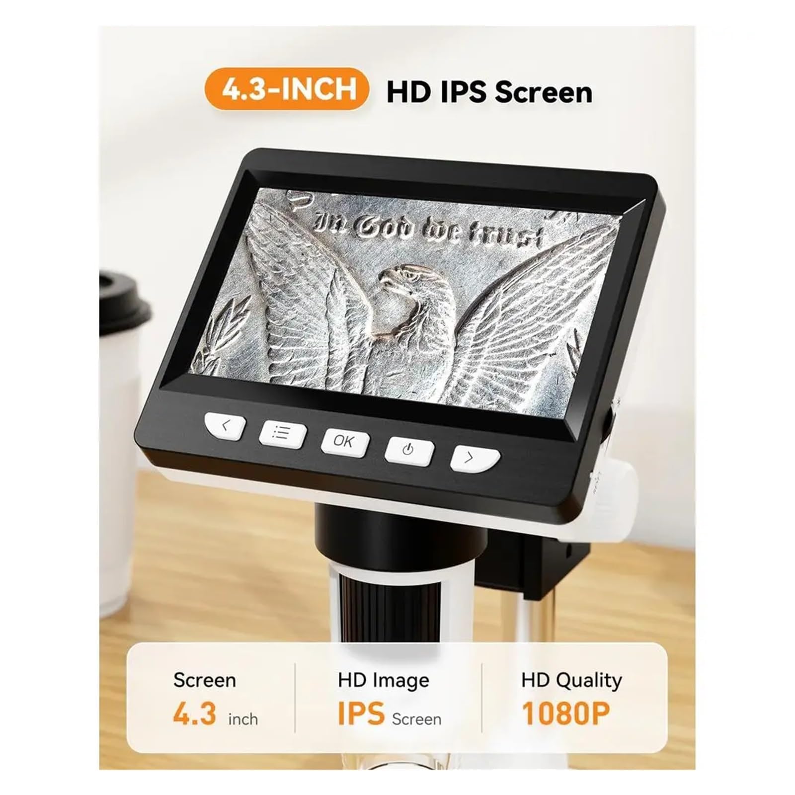 LCD Digital Microscope 1000X Magnification USB 1080P Photos Videos LED Fill Lights Portable Coin