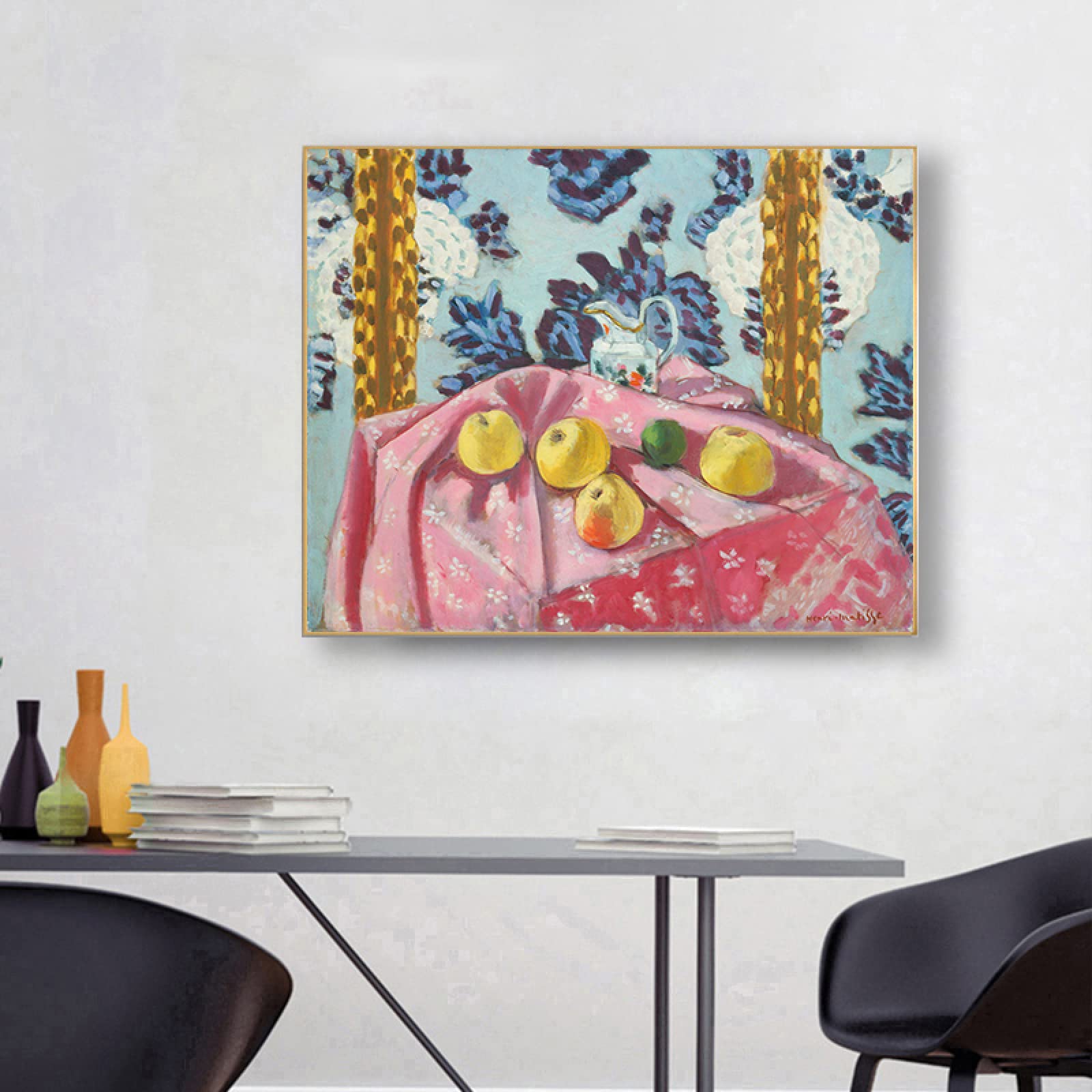Amazon.co.jp: アンリ・マティスの絵画ピンクのテーブルクロスにリンゴ