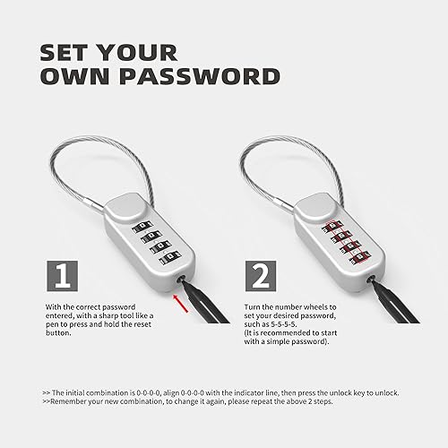 Miniatura 6 de Cerradura de combinación pequeña para equipaje, cerradura de cable con código, combinación de candado de 4 dígitos, para maleta, casillero de