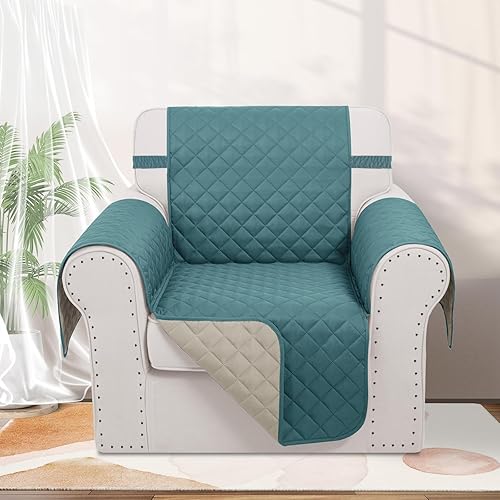 Miniatura 2 de Fundas para silla reclinable, reversible, funda de sofá para mascotas, protector de muebles para niños perezosos (silla de 23 pulgadas, azulbeige)