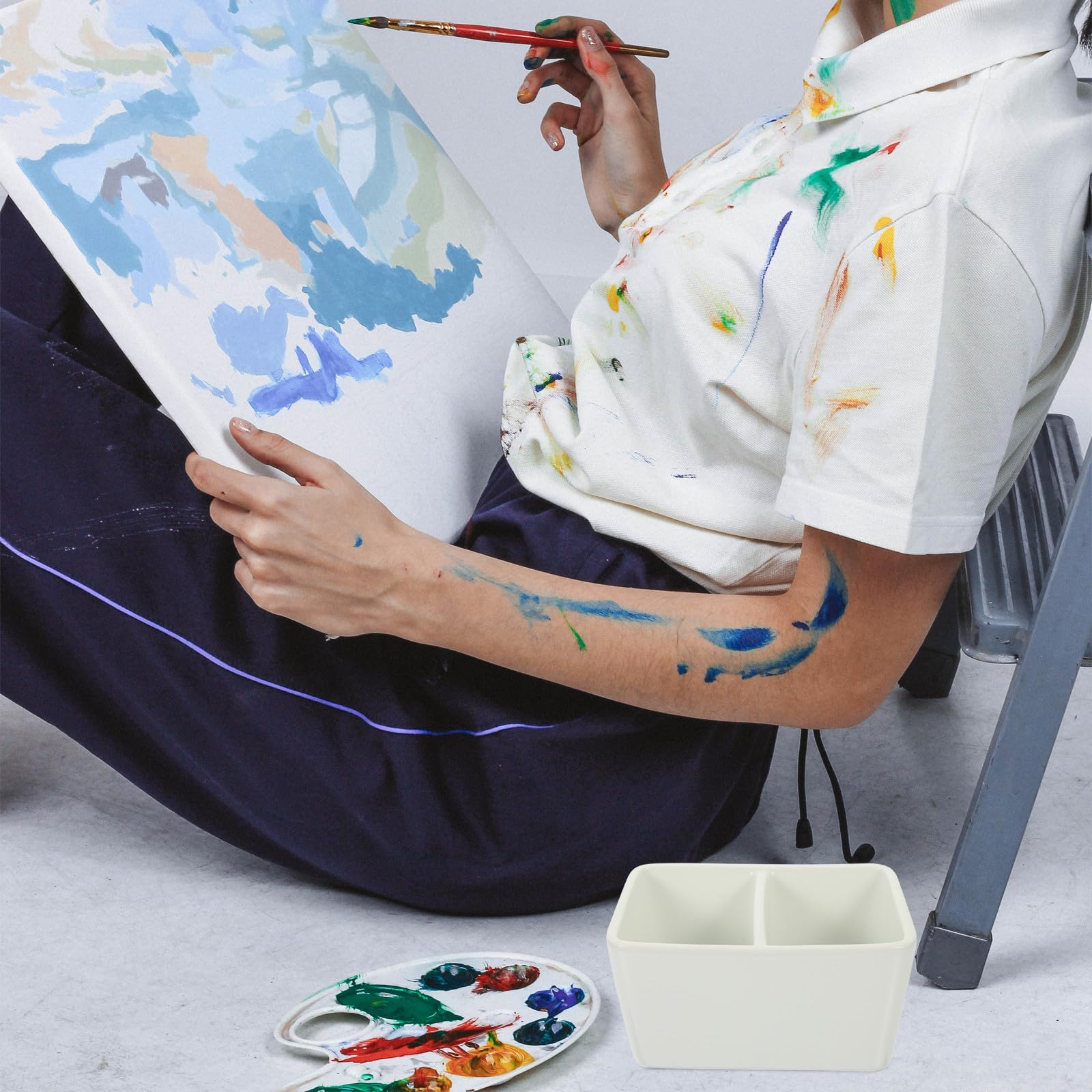 Beaupretty Calamaio in Ceramica Grande capacità per Calligrafia, Piatto per Inchiostro da Pittura, Contenitore Acqua per Lavaggio Pennelli, per Studio e Atelier Artistico