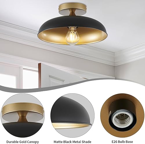 Miniatura 3 de MIAYBPH Lámpara de techo de montaje empotrado, iluminación de pasillo de 12 pulgadas con acabado negro y dorado, luz semiempotrada industrial de