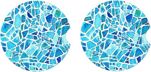 Miniatura 4 de Posavasos de coche de mosaico azul para portavasos de automóvil, paquete de 2 posavasos de cerámica para bebidas, accesorios para interiores para