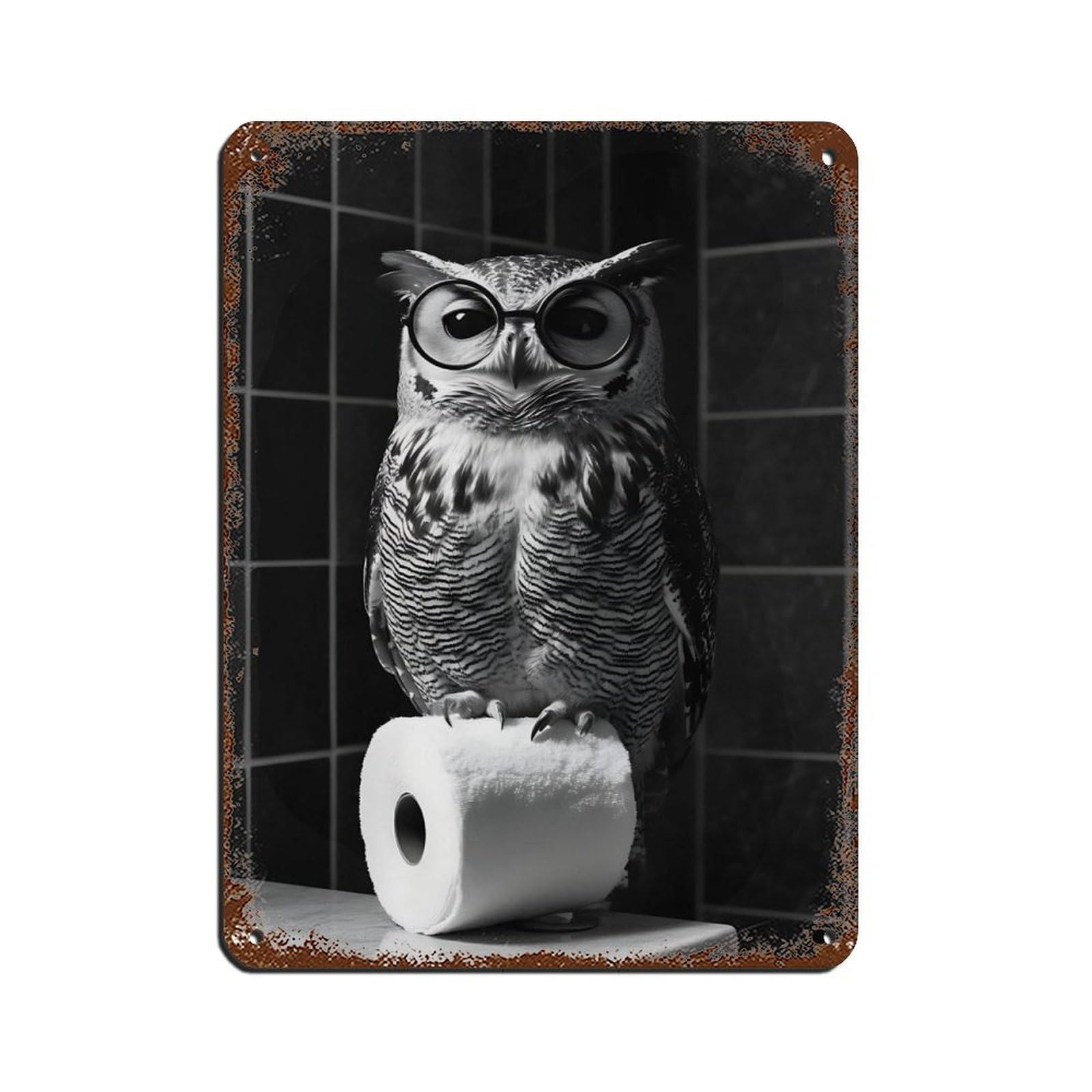 Funny Owl Bathroom Art Tin Sign Vintage Metal Pub Club Cafe Bar Home Wall Art Decoration Poster Retro 12x16inch(30x40cm)