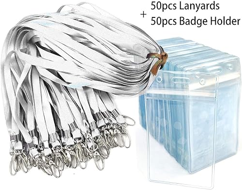 Miniatura 17 de Cordón con soporte para identificación, 50 unidades, impermeable, para placa de identificación, soporte para tarjeta de identificación y 50 cordones