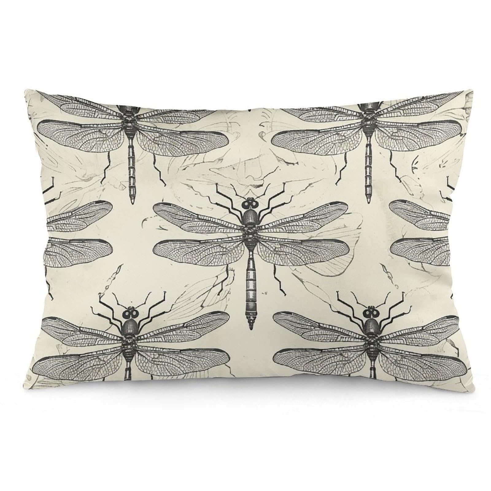 2 Pack Pillow Cases for Hair and Skin, Soft Breathable Pillow Case Covers with Hidden Zipper, Black Dragonfly Pattern Pillowcase 12 "x20 Pillow Covers for Sleeping Gift
