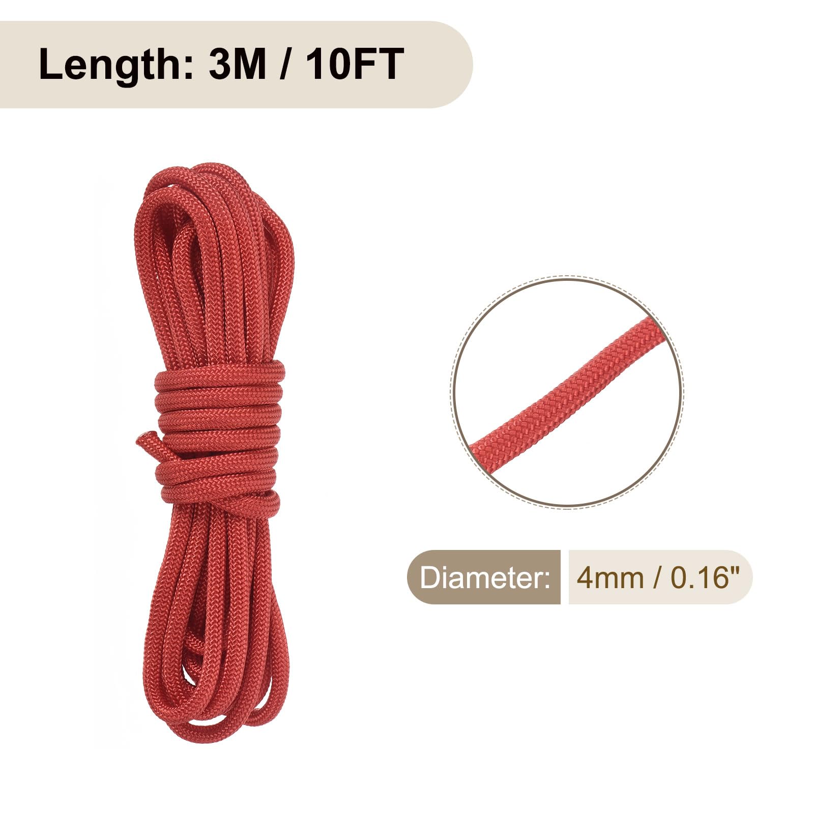 550 Cuerda Cuerda de Paracaídas 3 m, 4mm Cuerda Delgada De Nylon Cuerda de Paracaídas con Núcleo De 7 Hebras [para Tienda De Campaña Equipo De Camping Al Aire Libre] - Rojo