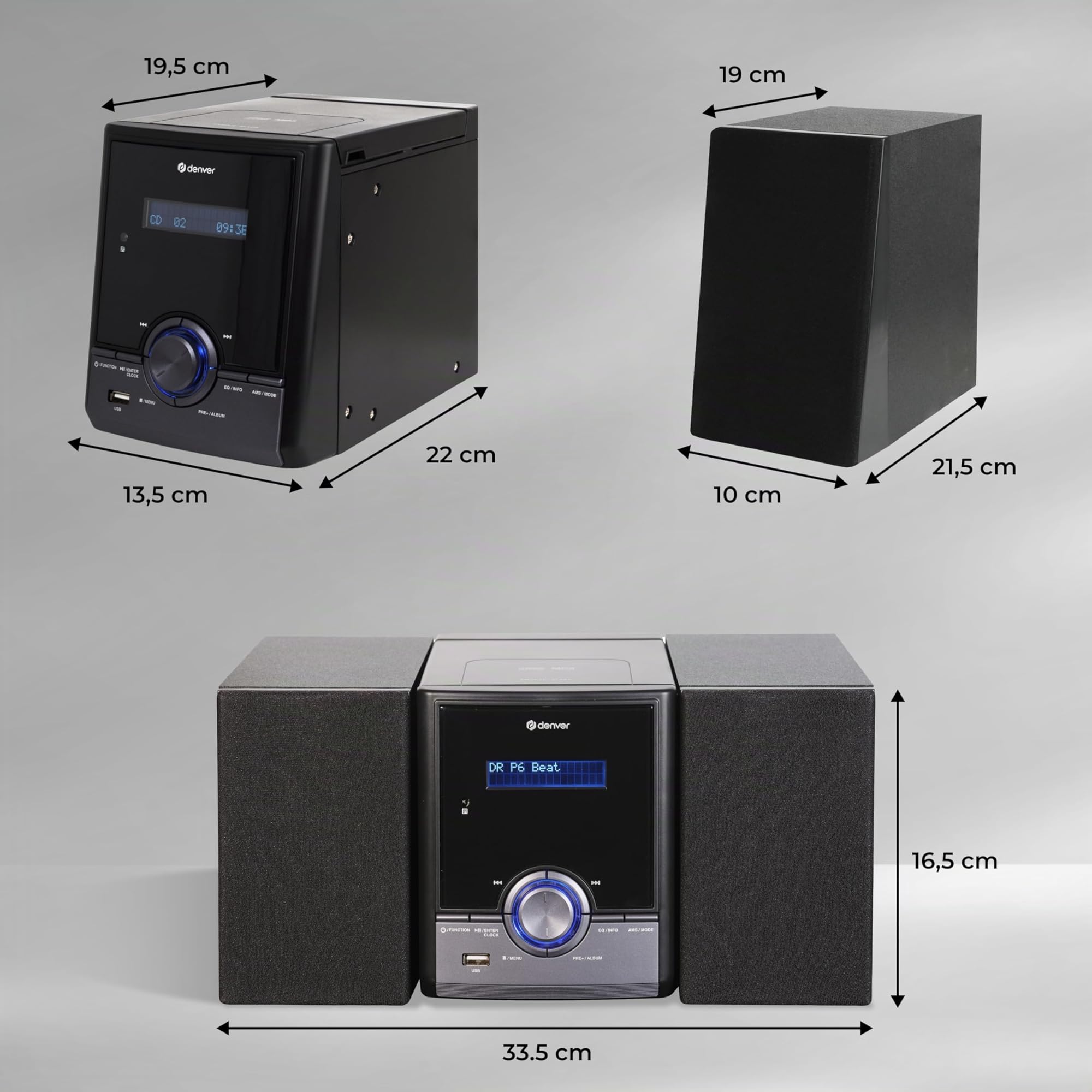 Denver MDA-285 Musiksystem – DAB+ & FM Radio mit CD-Player, Bluetooth & AUX, Echtholz-Gehäuse, 2 x 2W Stereo-Lautsprecher, Fernbedienung