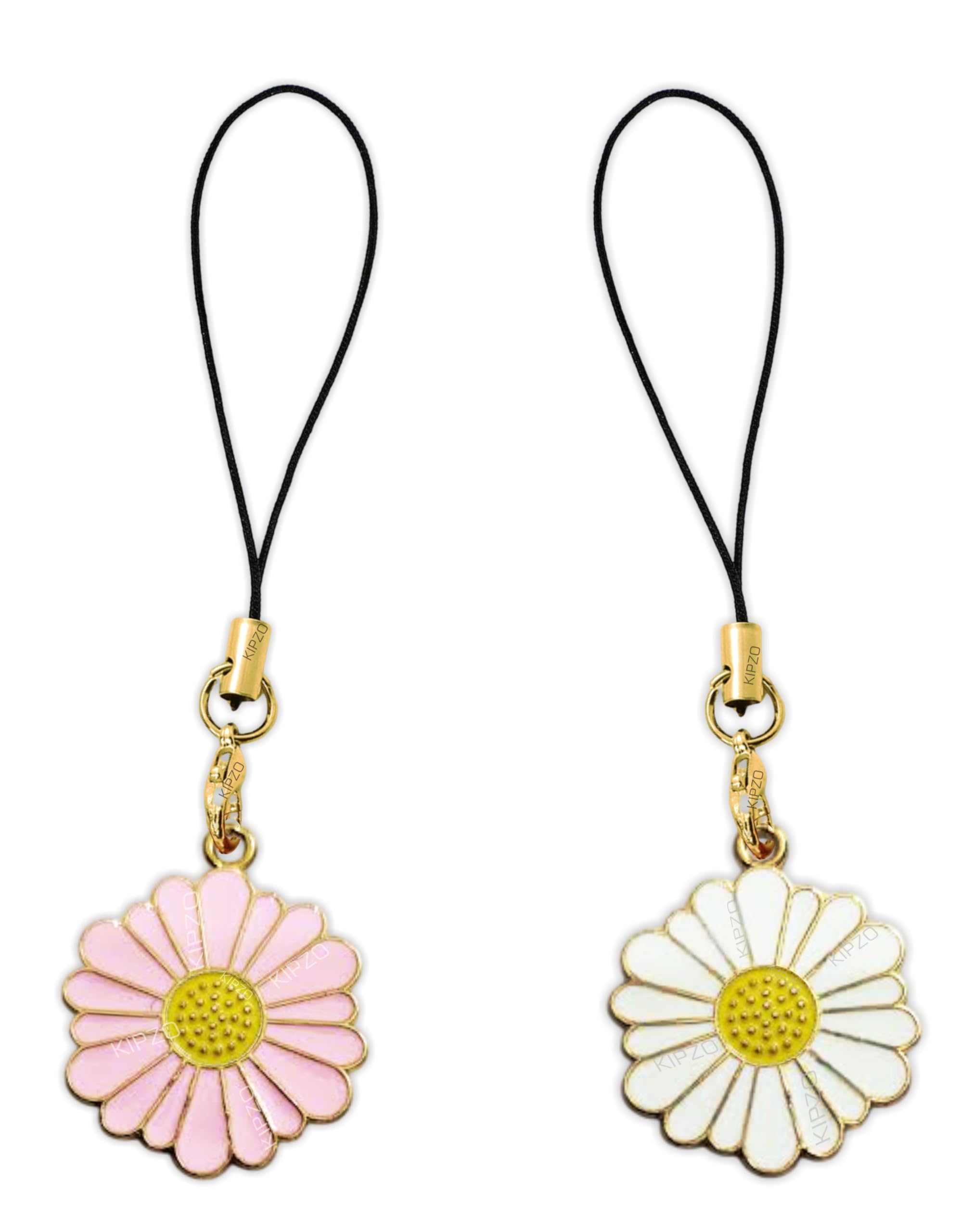 Pack of 2 Lucky Daisy Cute Flower pendant enamel phone charms gold aesthetic for girls women backpack hanging Lanyard thread rope keychain ring necklace bracelet thread Ornament Smart combo-image-10