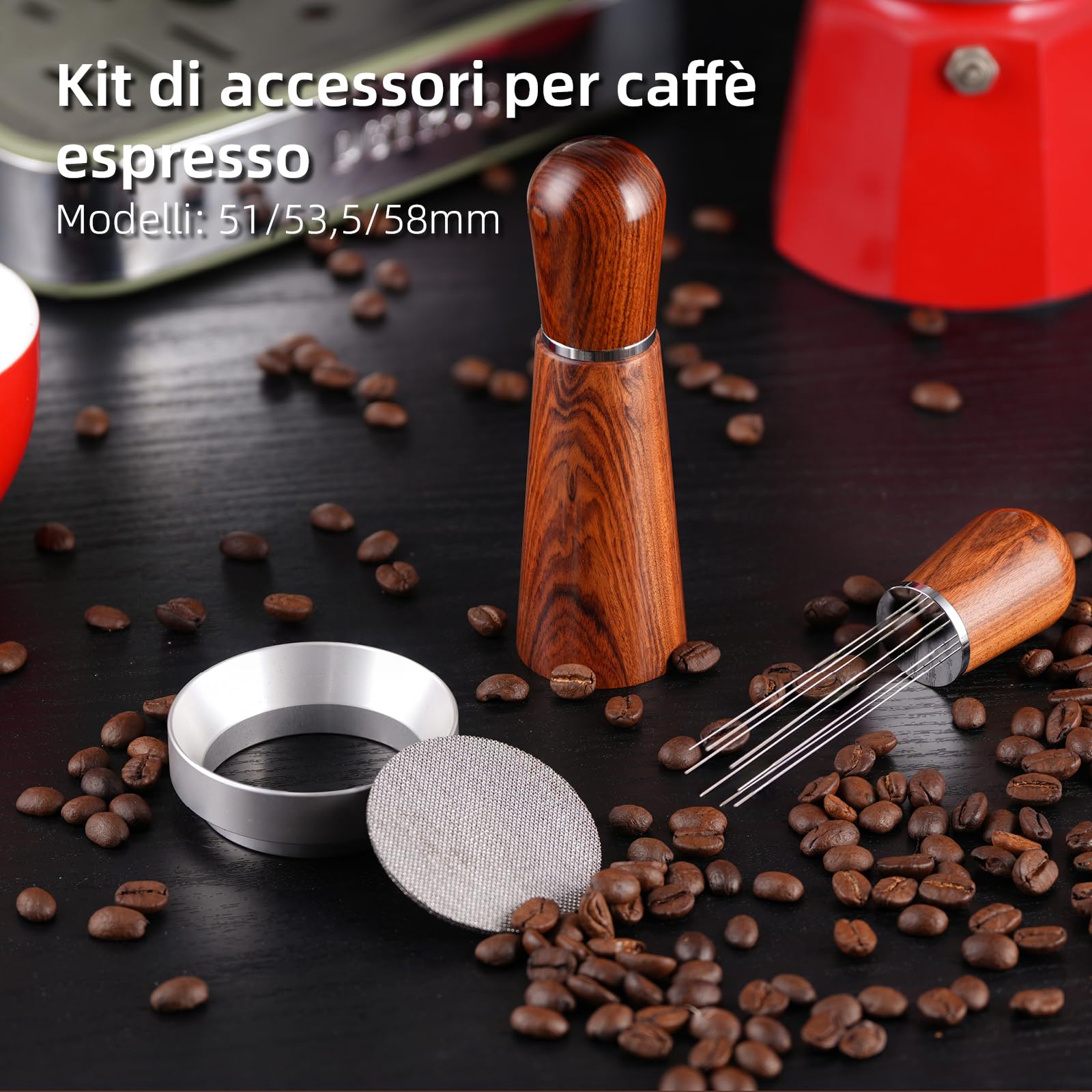 Kit Accessori Caffe Espresso 51 mm,WDT Tool,Set Anello Dosatore e Schermo Caffè Espresso,Accessori per Macchine Caffè Espresso per Portafiltro da 51mm