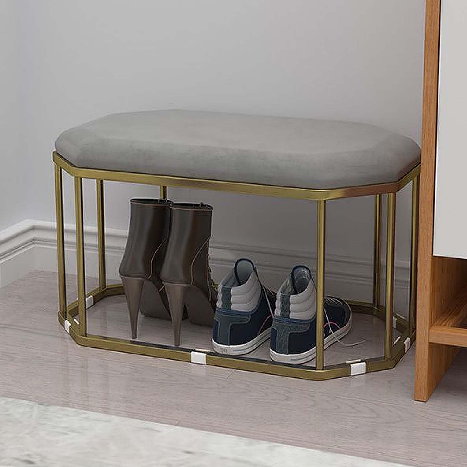 SXZenSpace Small EntryWay Bench with Shoe Storage and Seating for Bedroom Stainless Steel Changing Stool Entryway