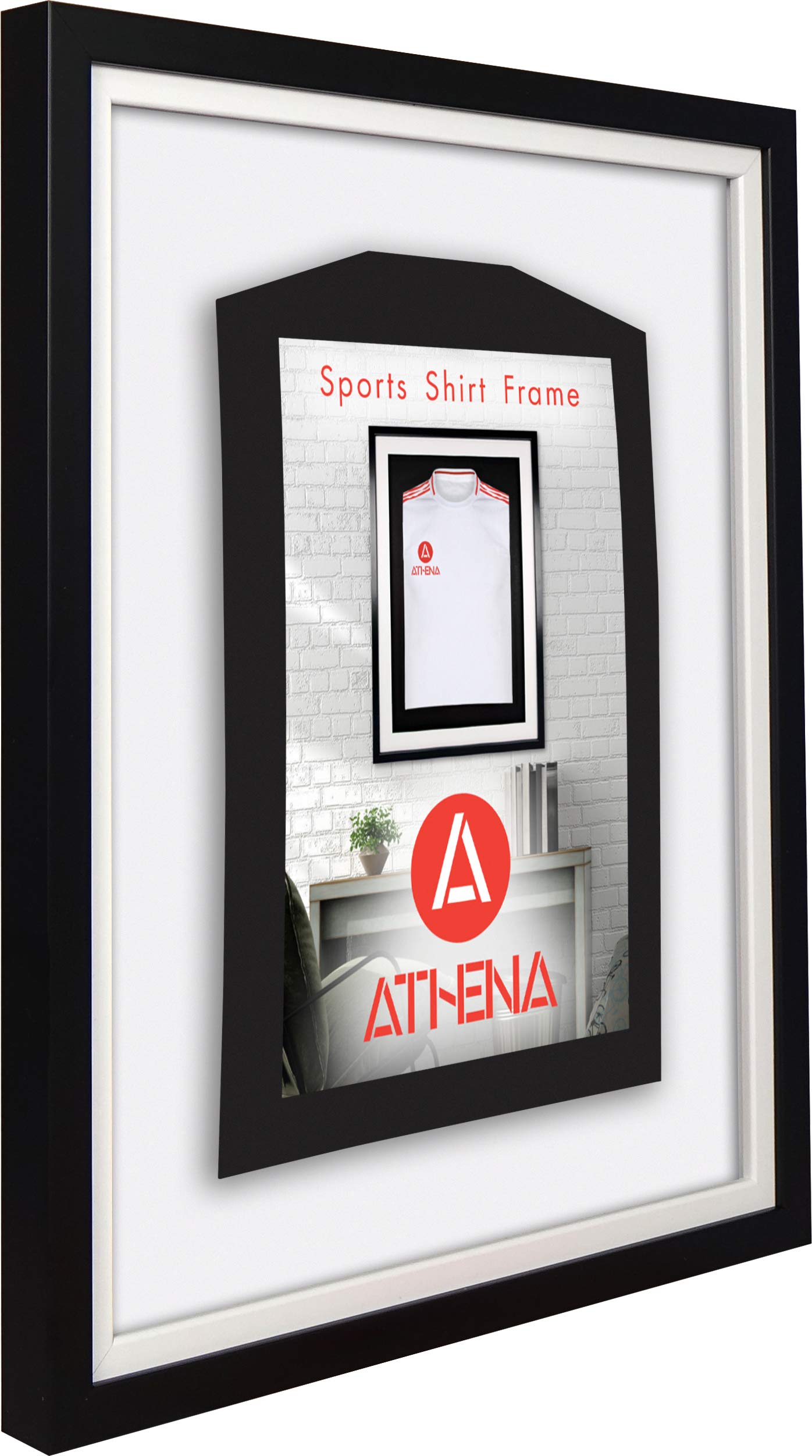 Athena Premium Holzrahmen für Baby-Shirts, 40 x 50 cm, schwarzer Rahmen, weißer Innenrahmen, weiße Rückwand