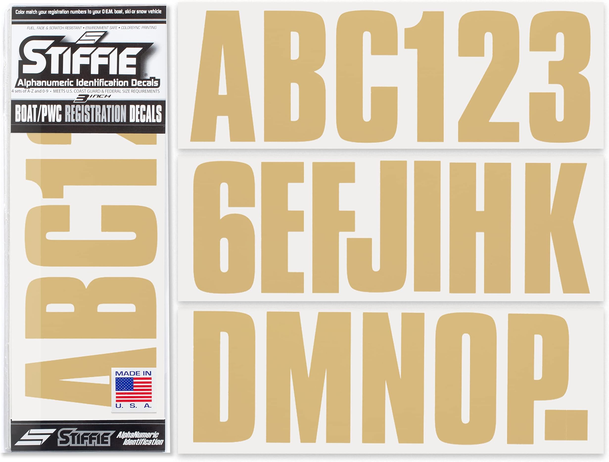 STIFFIE Uniline Tan 3" ID Kit Alpha-Numeric Registration Identification Numbers Stickers Decals for Boats & Personal Watercraft