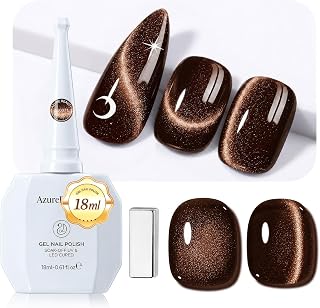 AZUREBEAUTY UV Nail Polish Cat Eye18ml, Brown Cat Eye Uv Gel with Magnet Glitter Off Reflective Transparent Gel Magnetic Nail Polish for Women and Girls Nail Art DIY Autumn Winter