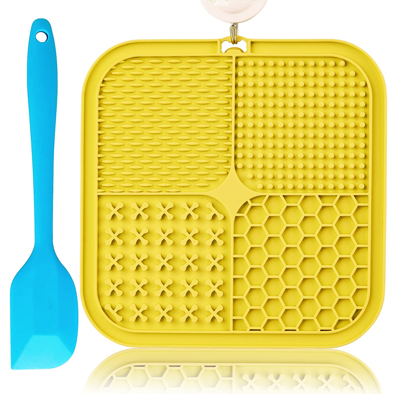 Kwispel Lick Mat for Dogs, Large Dog Lick Mat with Suction Cups for Anxiety, Peanut Butter Dog Licking Mat Slow Feeder Dispensing Treater Lick Pad for Grooming Bathing and Training(Yellow),Silicone