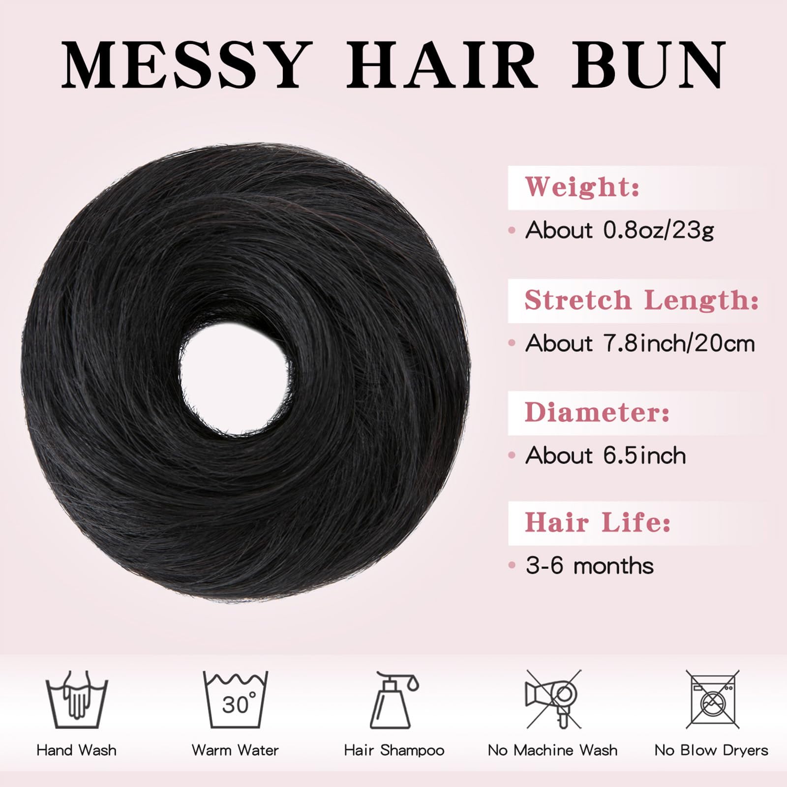 TESS Real Human Hair Bun Elastic Easy Scrunchies Hairpiece Updo Ponytail Extensions Hair Accessories for Women UK #01 Jet Black - Image 4