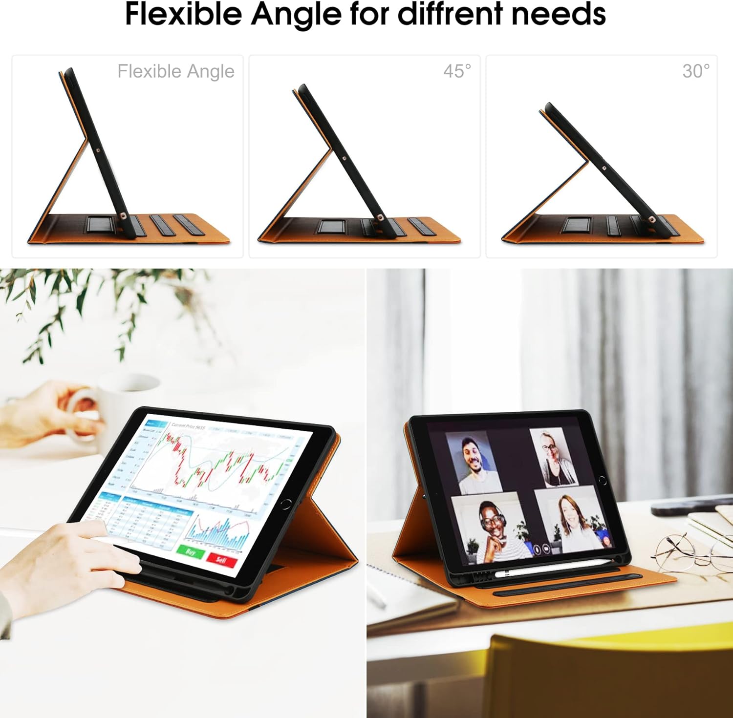 for iPad 10th Generation Case 10.9 Inch Case 2022 with Built-in Pencil Holder, Folio Stand Leather Cover with Multiple Angles & Auto Sleep/Wake for iPad 10.9 Inch, NavyBlue/Brown
