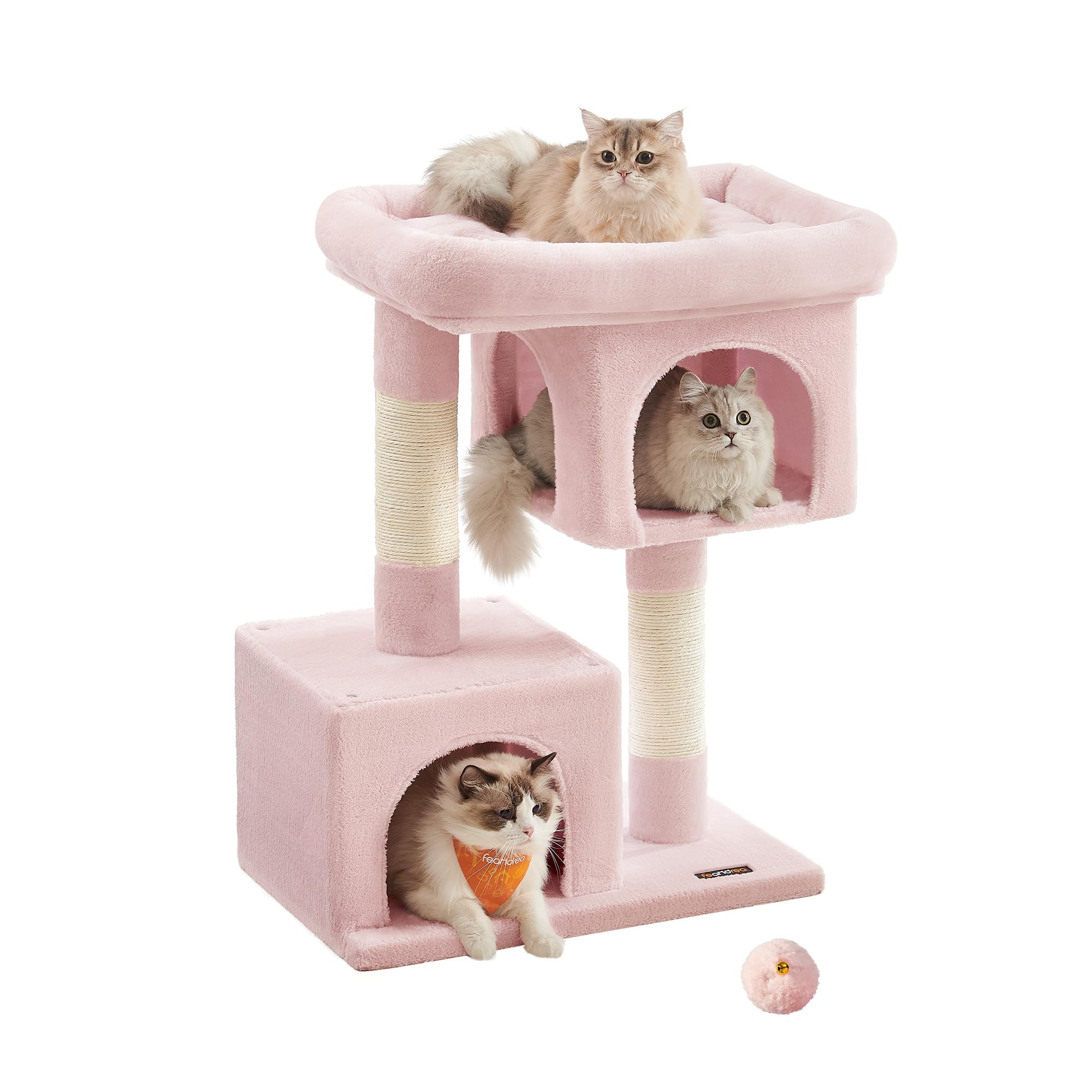 Feandrea Cat Tree, 33.1-Inch Cat Tower, L, Cat Condo for Large Cats up to 16 lb, Large Cat Perch, 2 Cat Caves, Scratching Post, Jelly Pink UPCT061P01