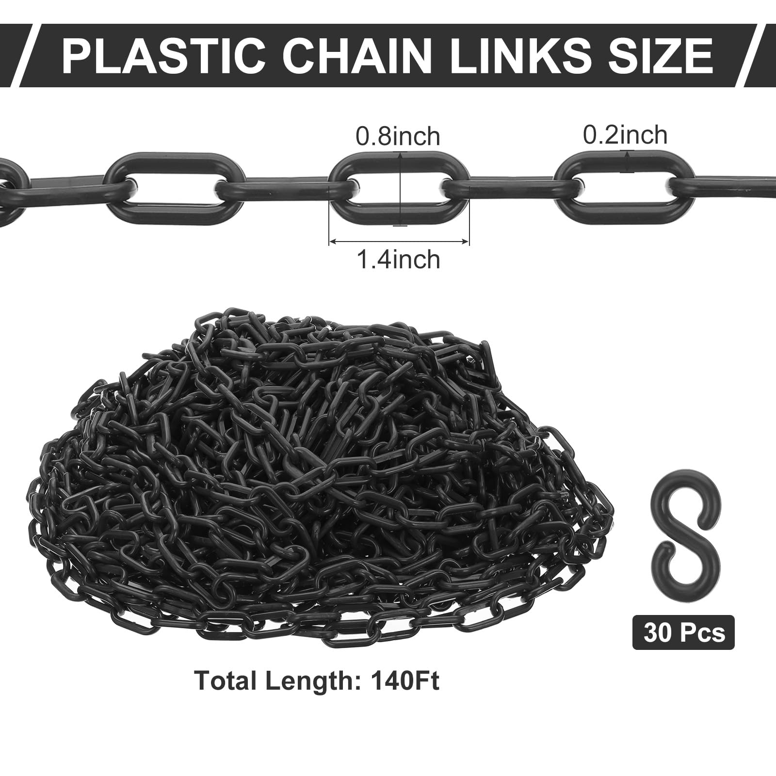 PATIKIL Maillons chaîne plastique, 140 pieds chaînes sécurité, Chaînes plastique noires Grandes chaînes plastique longues pour barrières, contrôle foule, fid'attente, portail, concerts