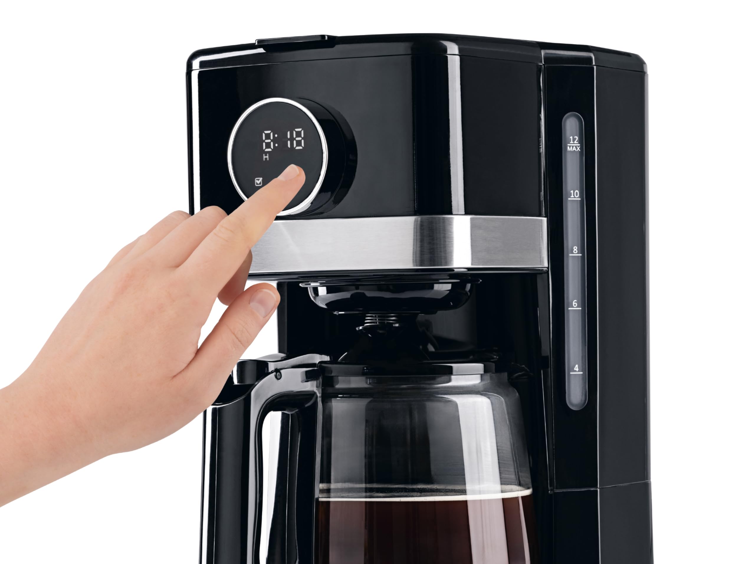 Barista Cafetera con pantalla táctil, cafetera de filtro de 900 W y jarra de vidrio, cafetera de 1,5 litros, máquina de filtro de café en polvo, para hasta 12 tazas de café