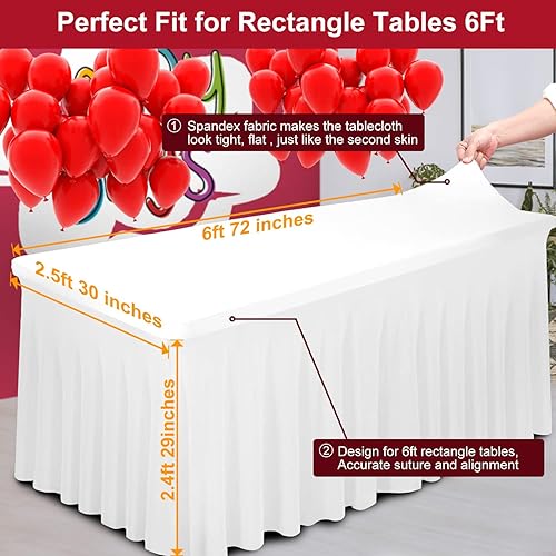 Miniatura 9 de Falda de mesa y mantel grueso de elastano 2 en 1 y funda de mesa de 8 pies, mantel rectangular ajustable con falda plisada, mantel rectangular sin