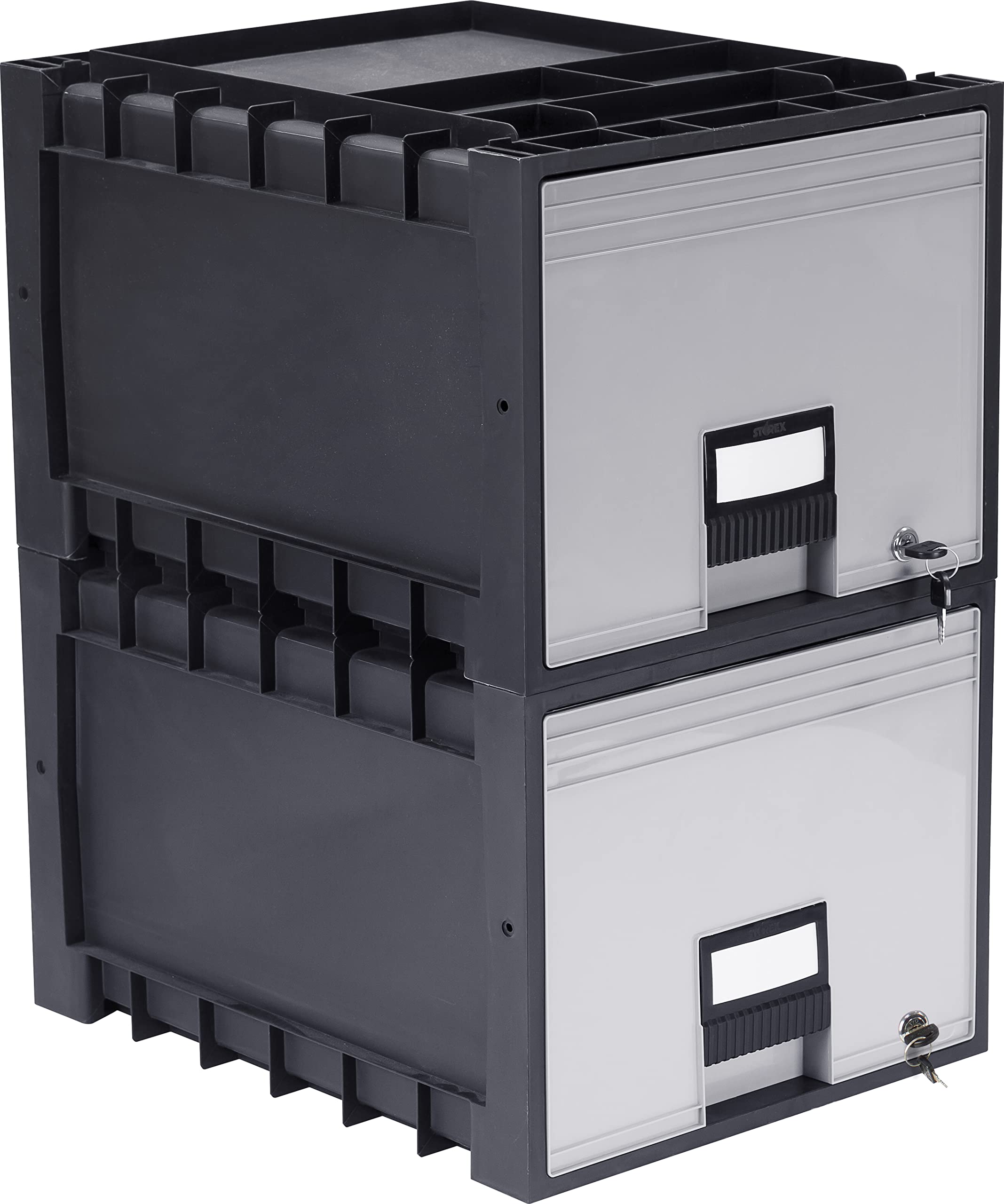 Storex Plastic Archive Storage Box with Lock, Letter Size, 18-Inch Drawer, Black, 2-Pack (61178A02C)
