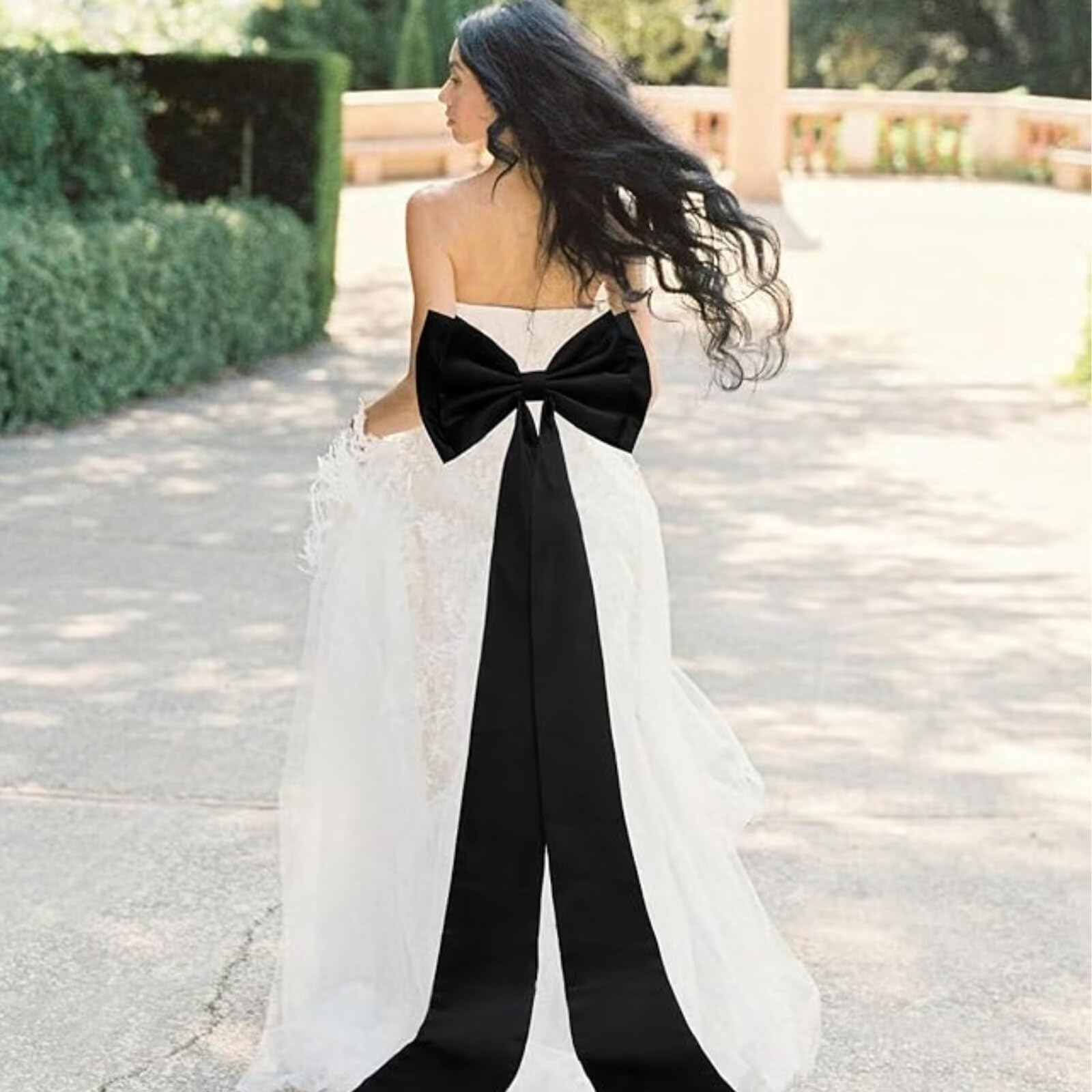Ceinture extra-longue en satin avec gros nœud, 140 cm, noire