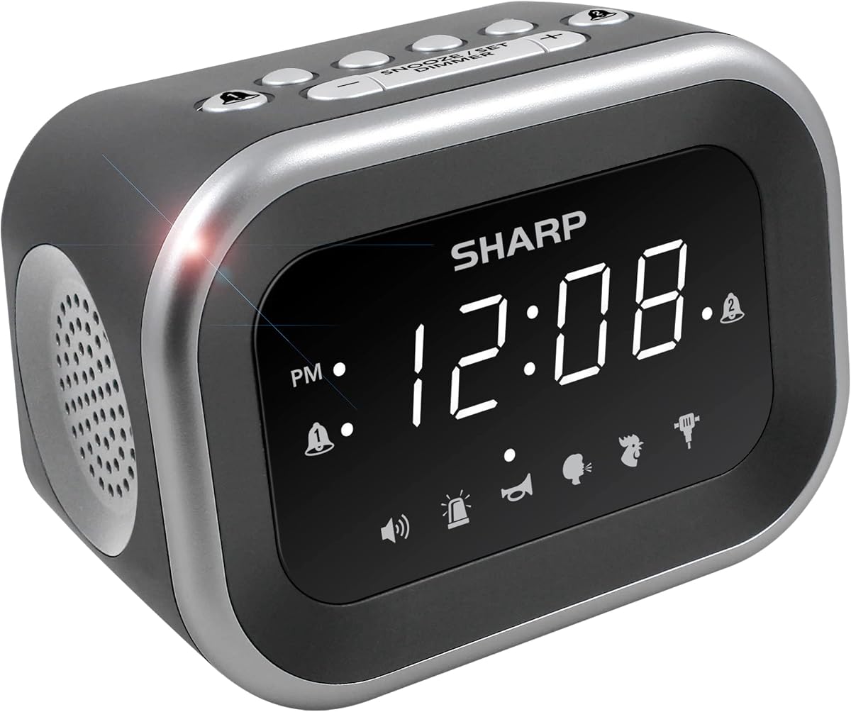Sharp Big Bang Reloj despertador súper ruidoso para personas que duermen mucho, 115 dB, 6 sonidos | Tono ajustable, repetición personalizada, 2 tiempos de despertar, batería de respaldo, problemas de audición, sueño profundo, trabajadores por turnos, dormitorios, estudiantes