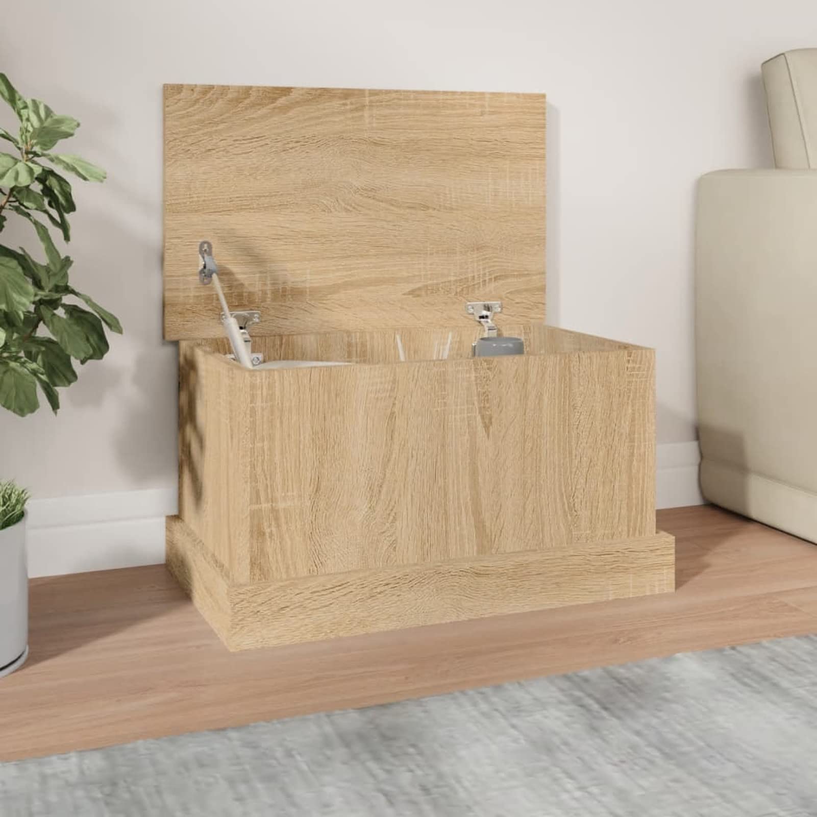 IKAYAA Baule da Esterno in Legno - Rovere Sonoma - 50 x 30 x 28 cm - Cassapanca Contenitore da Esterno - Giardino