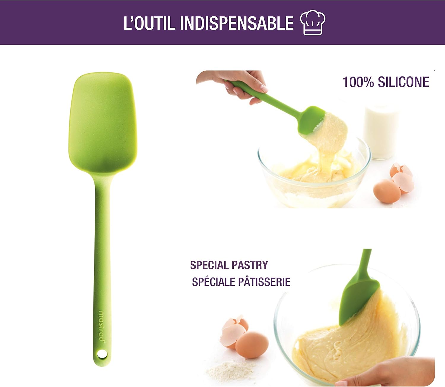Mastrad Silicone Spoon Spatula, Green, 1.6 x 27.5 x 6.5 cm