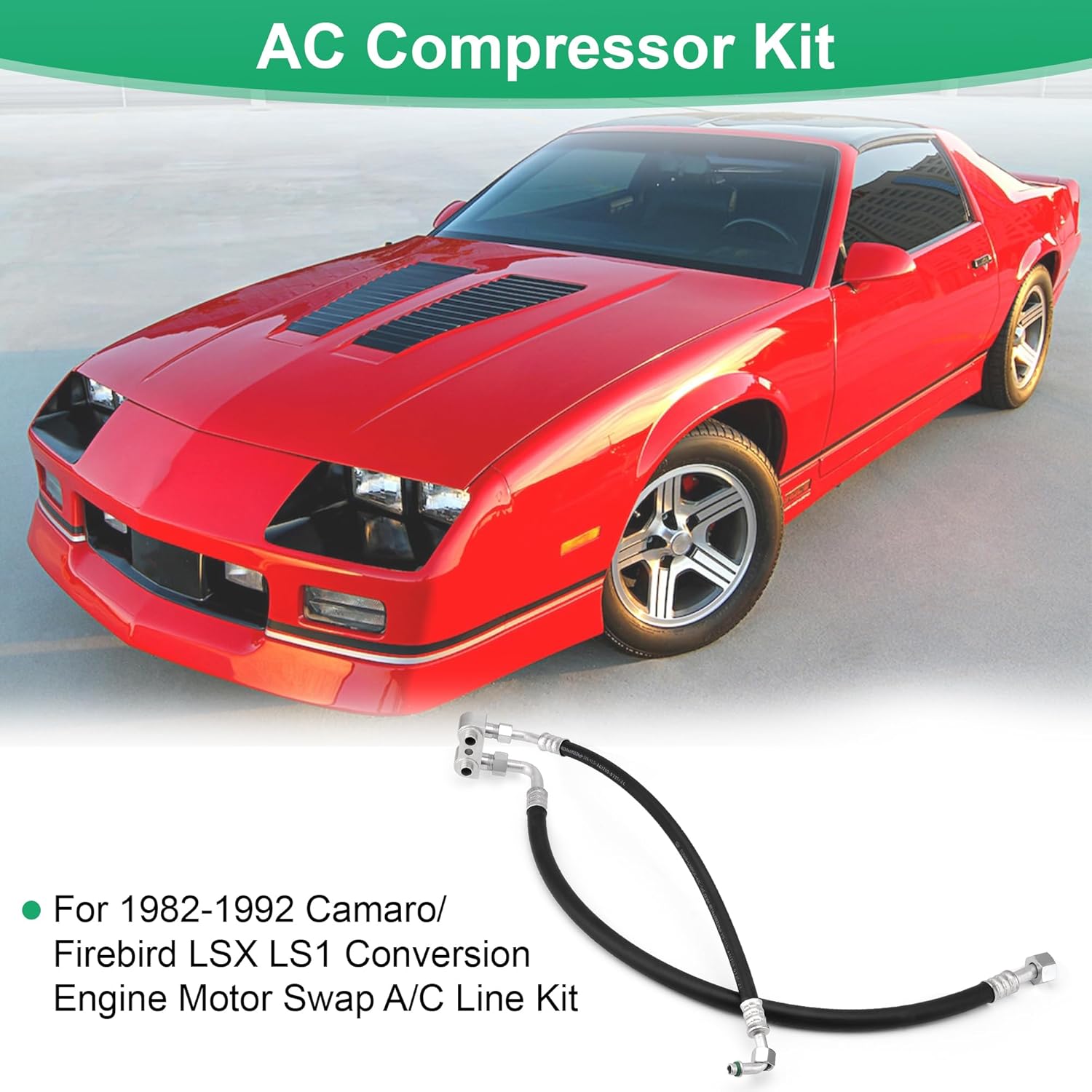 Fits for 1982-1992 Camaro/Firebird LSX LS1 Conversion Engine Motor Swap A/C Line Kit,Will not Work with Stock LS1 Exhaust Manifolds