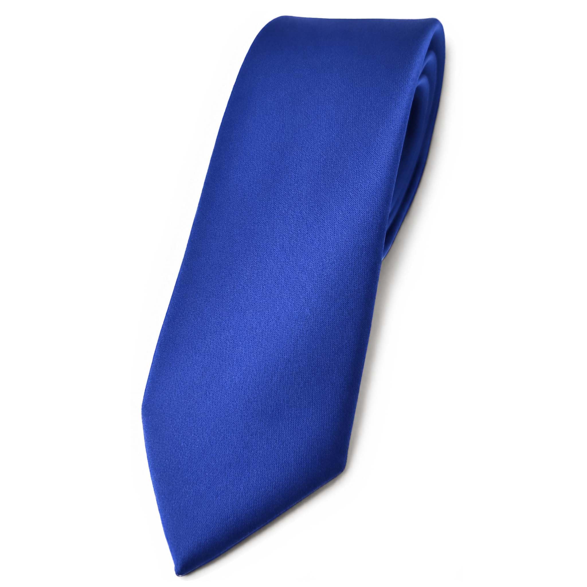 TigerTie narrow Satin tie necktie blue royal blue monochrome Polyester