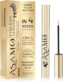 ASAMO PURE GOLD Eyelash Growth Serum: 15 Plant Extracts for Longer, Thicker Lashes - Oil-Free, Hypoallergenic Lash Booster