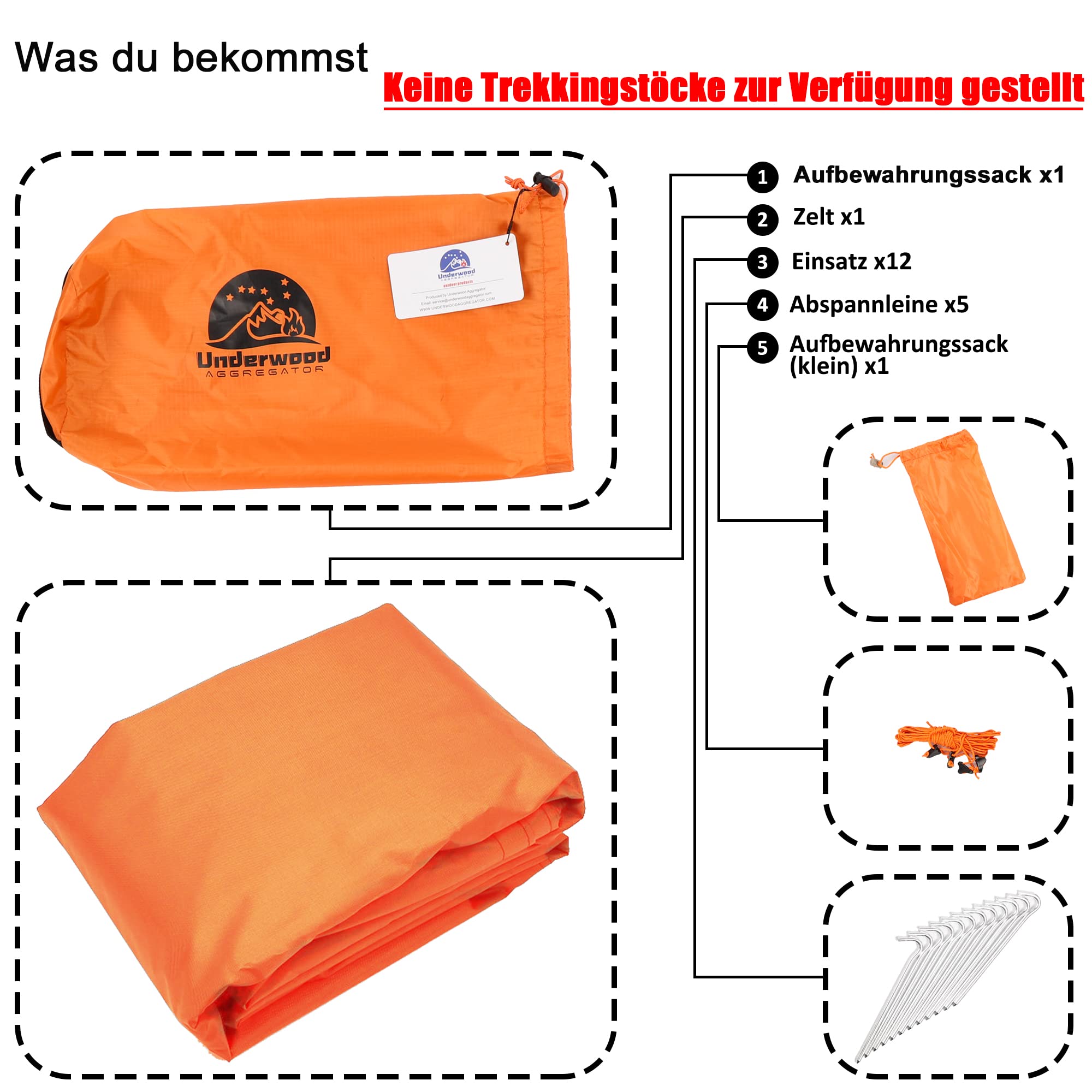 1 Personen Zelt für Camping – Ultraleicht Trekkingstock Zelt, Wasserdicht Outdoor 1 Mann Zelt, Kompakt Zelt mit Kleines Packmaß für Wandern, Strand, Festival(Keine Trekkingstöcke)