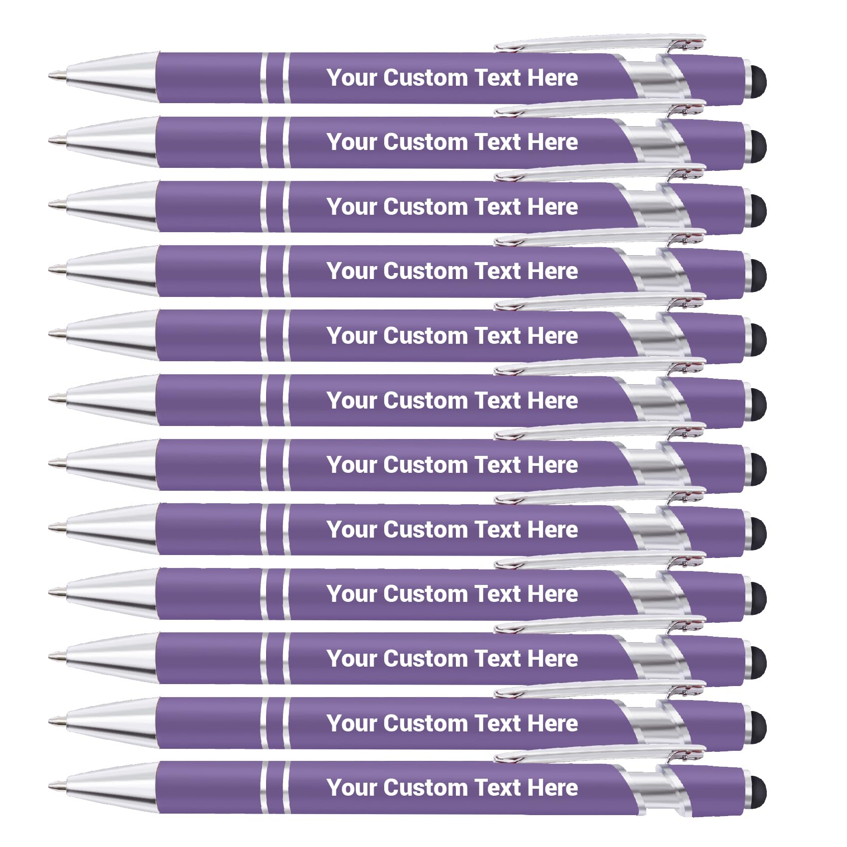 FIKCIK Personalised Pen, Custom Ballpoint Pen with Name/Logo, Ballpoint Stylus Pens for Touch Screens, Personalised Pens for Women Men Business Office Graduation Birthday Christmas Gifts-12pcs-Purple — image 1