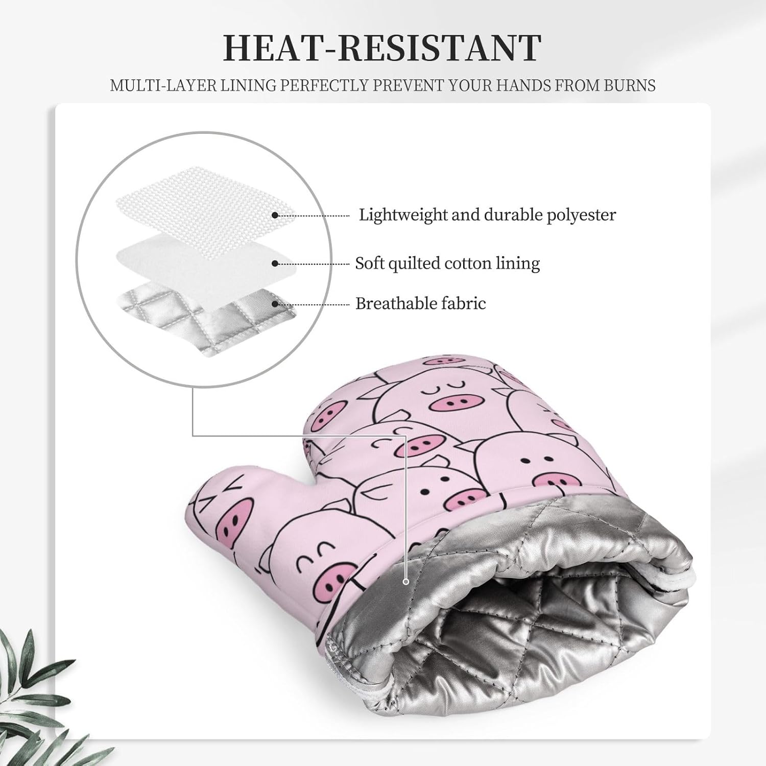 VOOHDDY Cute Pig Abstract Pink Oven Mitts and Pot Holders Set of 2 Silicone Heat Resistant Oven Mitten Potholders Non Slip Gloves Kitchen Decor for BBQ Cooking Grilling Baking image 5
