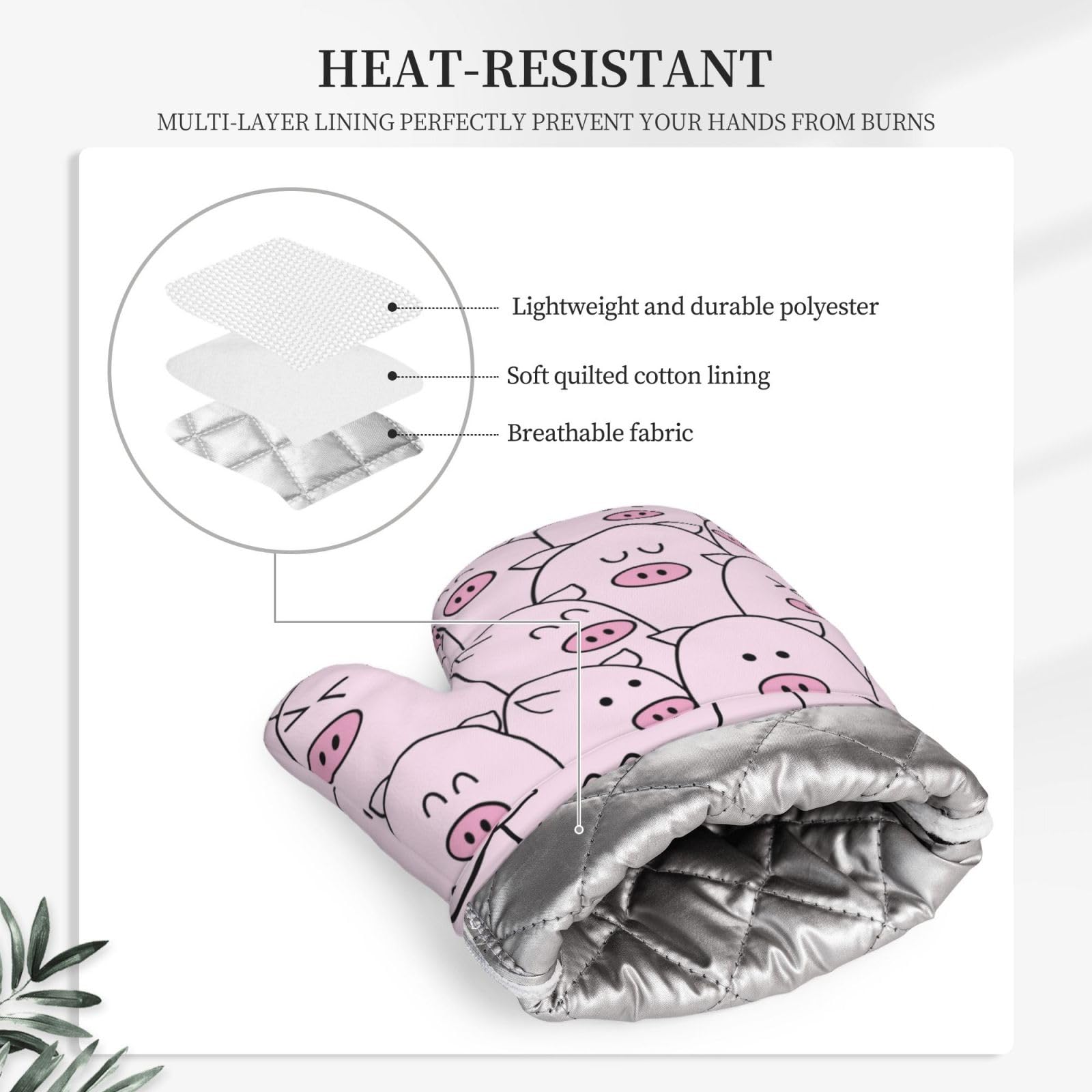 Juego de 2 manoplas de horno y agarraderas de silicona resistentes al calor, antideslizantes, decoración de cocina para barbacoa, cocinar, asar a la parrilla, hornear 5
