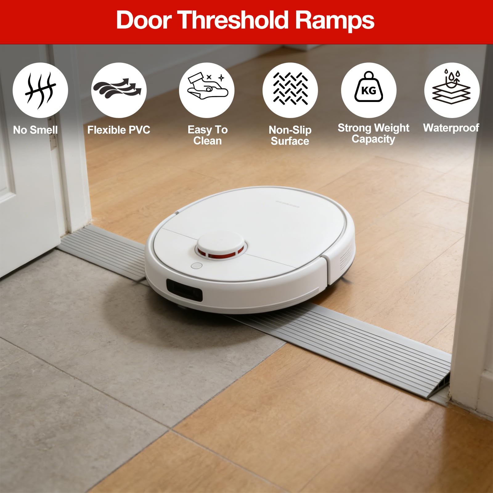 Rampa di soglia,100×8×2cm, rampe di soglia, rampa per sedia a rotelle in PVC, profilo di transizione, autoadesiva, rampa di soglia per robot aspirapolvere, passeggini, deambulatori o monopattini - 4