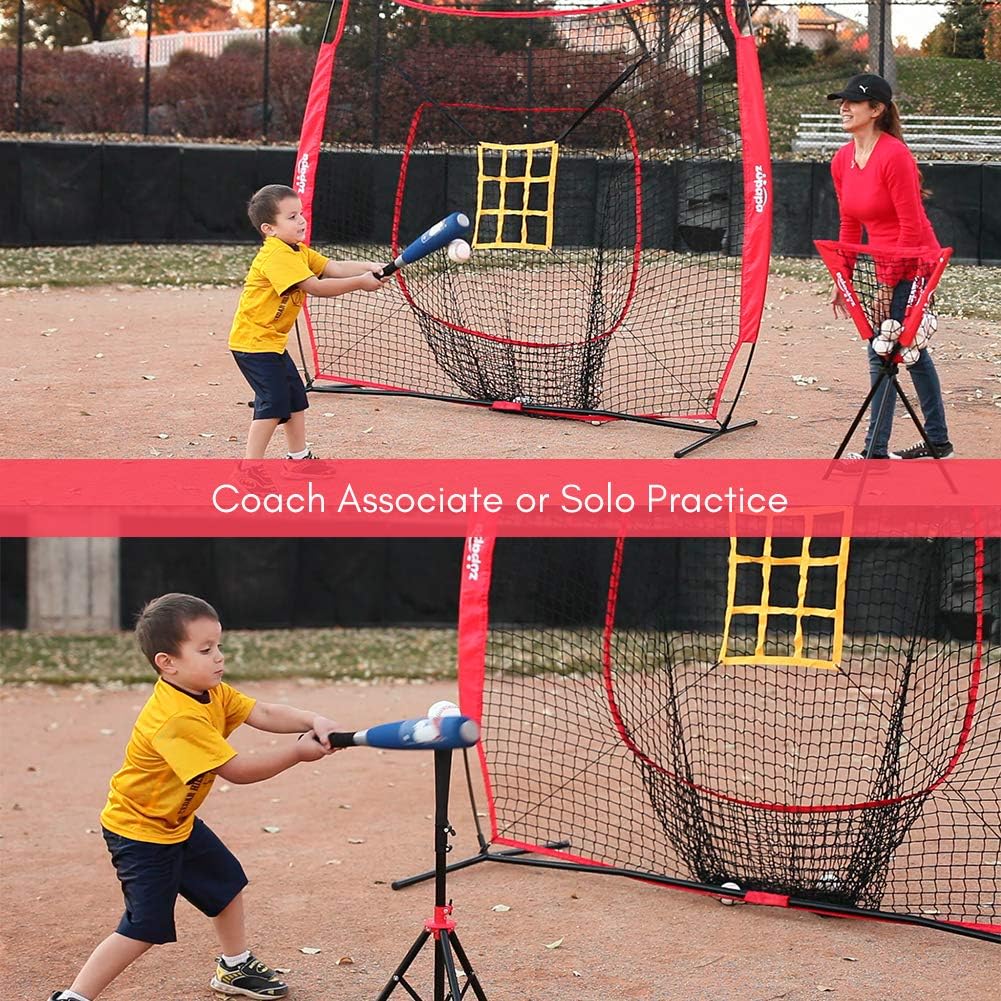 Zupapa Baseball Softball Practice Combo - 7 X 7 Feet Net Tee Caddy 12 Pack Baseballs Set, Upgraded Vivid Strike Zone, Baseball Backstop Practice Net for Hitting Pitching Batting Catching (Blue) : Sports & Outdoors
