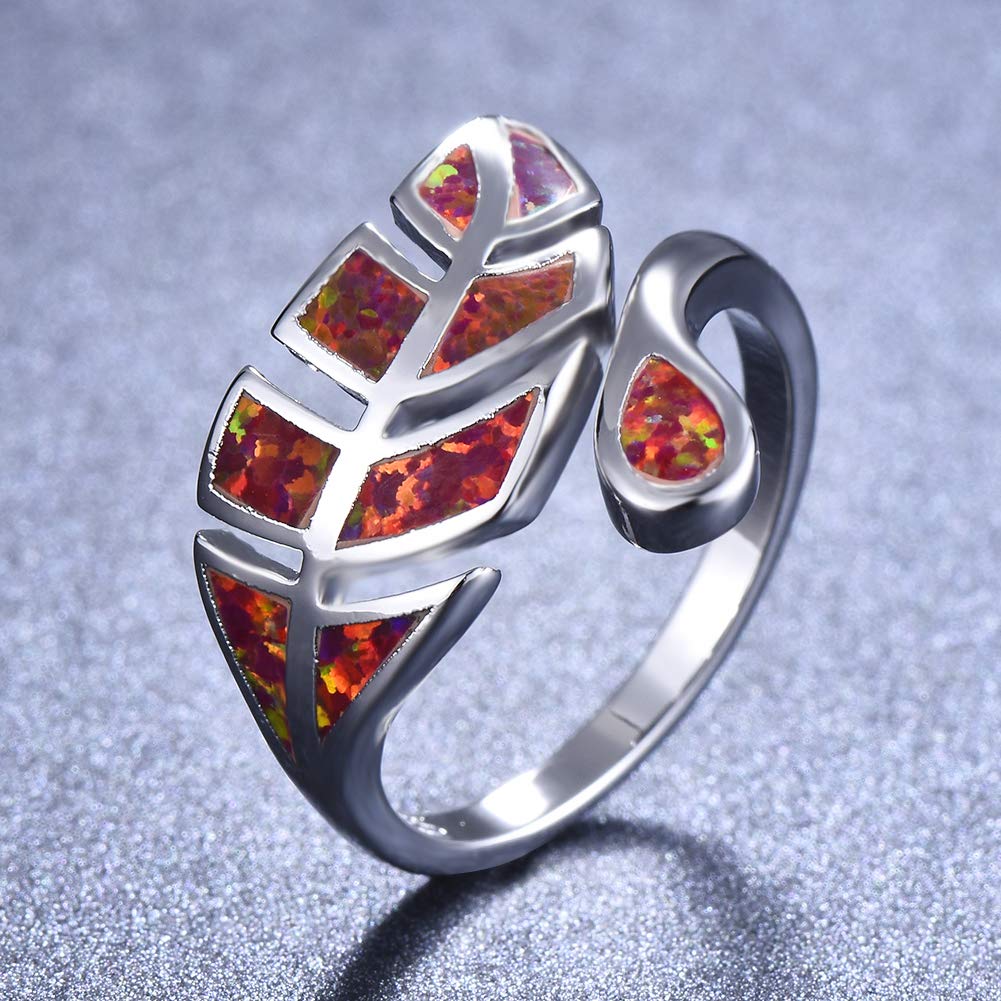 Anillos Ajustables de Plata de Ley 925 con ópalo para Adolescentes, Oro de 14 Quilates/Oro Rosa, Anillo de Hoja Abierta, joyería de otoño para Mujeres