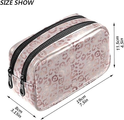 Miniatura 2 de Bolsas de cuero para lápices con cremallera, 2 compartimentos, estuche de lápices de leopardo dorado rosa para mujeres y niñas, bolsa de maquillaje