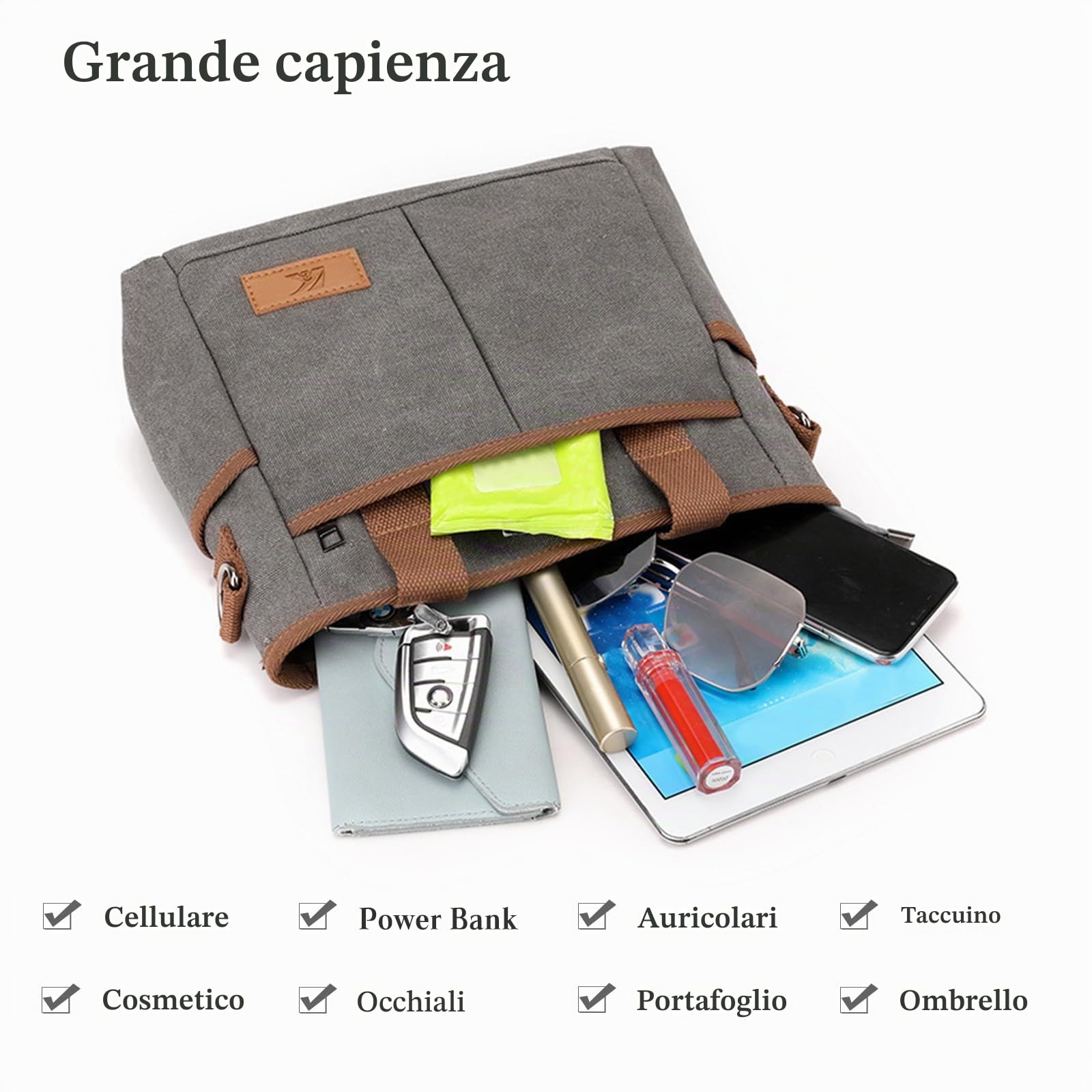 Borsa a Mano Donna in Tela Casuale Moda Messenger Media Capacità Tracolla Multifunzione Tote per Viaggi Lavoro Shopping Uso Quotidiano Caffè