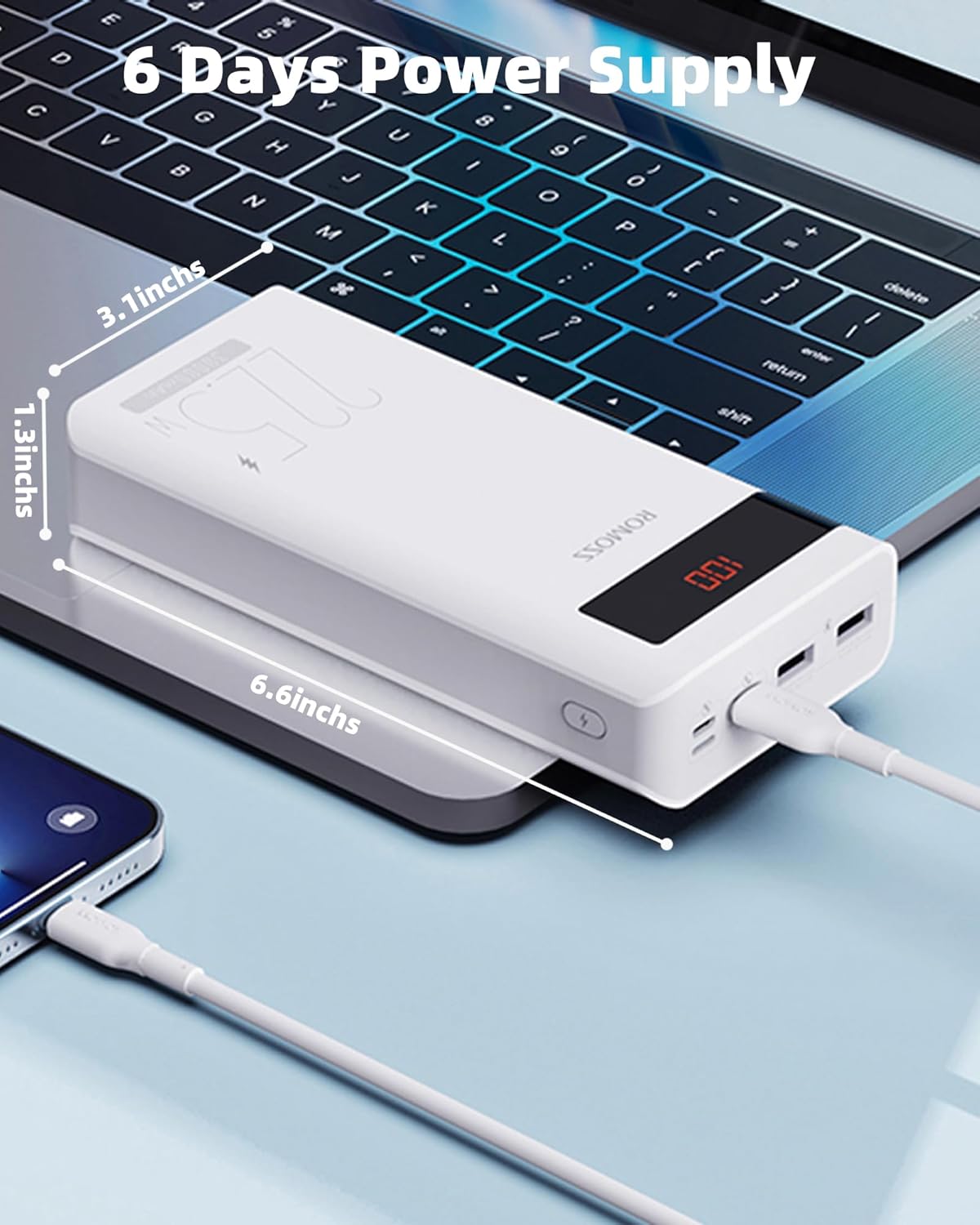 Dimensions of the ROMOSS Sense8PF power bank