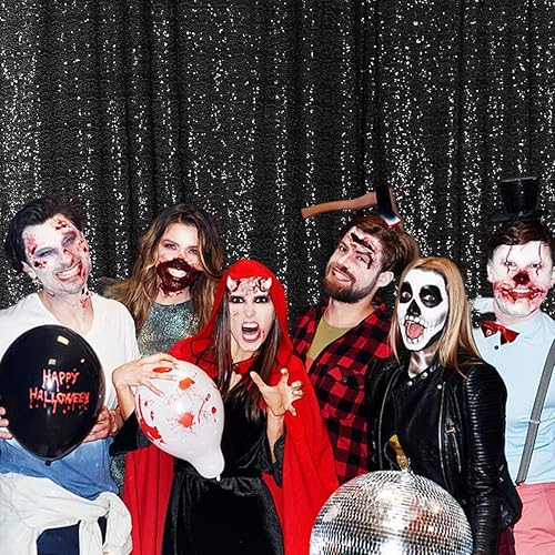 Miniatura 8 de Poise3EHome Telón de fondo de lentejuelas negras, cortina de fondo de lentejuelas de 8 x 10 pies para decoración de fiestas