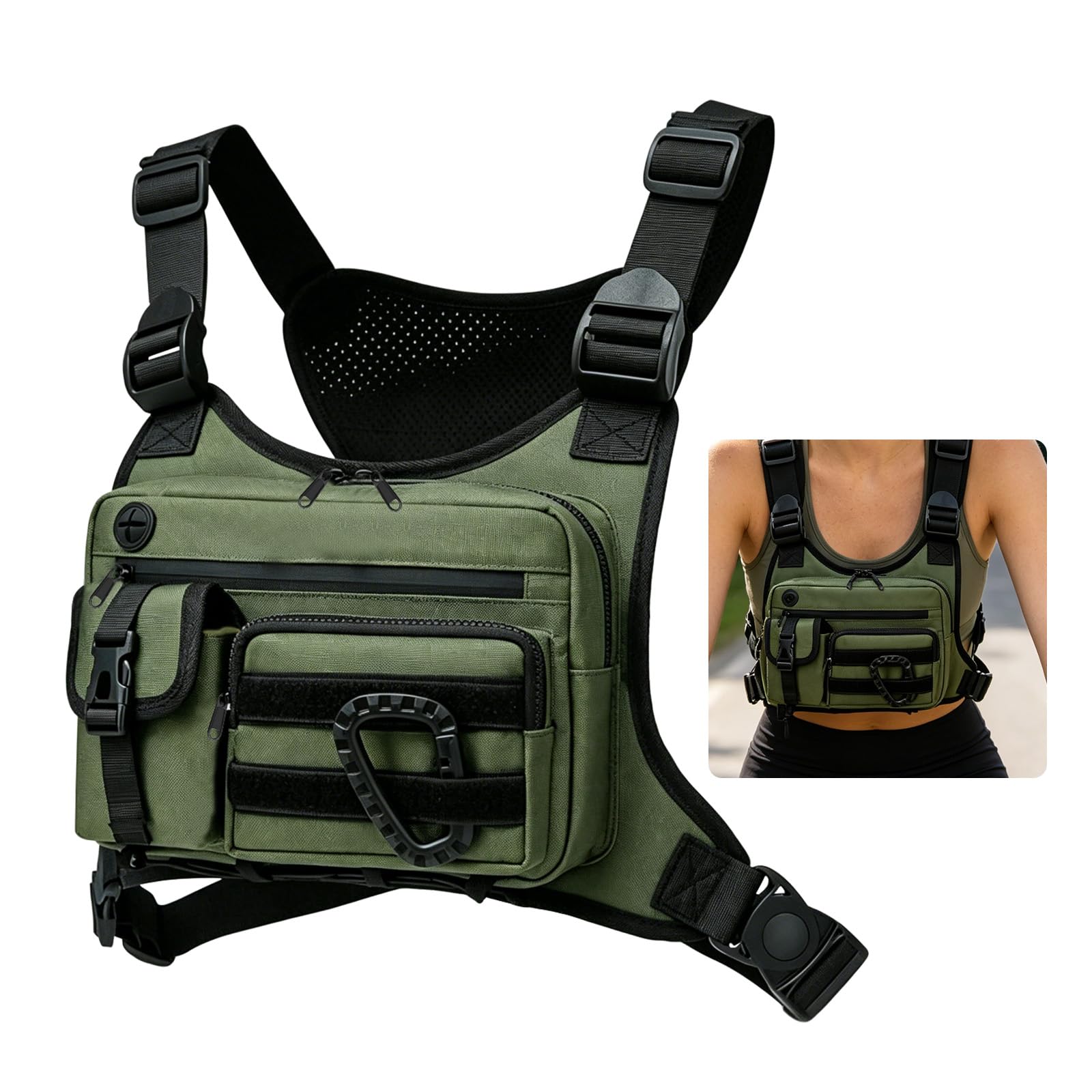 UMCHU 1 Piece Outdoor Running Chest Bag, Nylon,for Men and Women,Army green