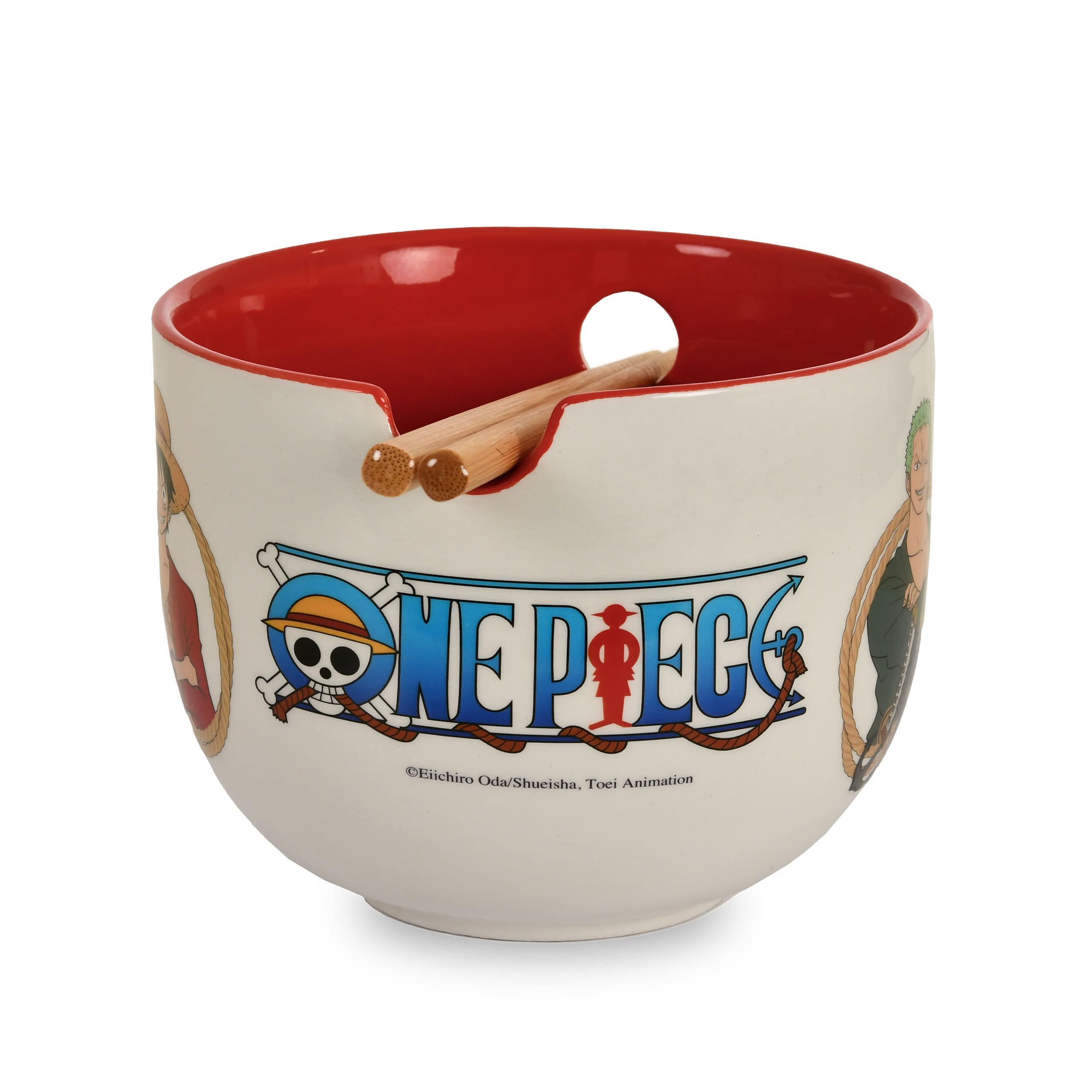 Elbenwald - One Piece - Monkey D. Luffy Ramen - Cuenco con palillos (500 ml, cerámica), color blanco
