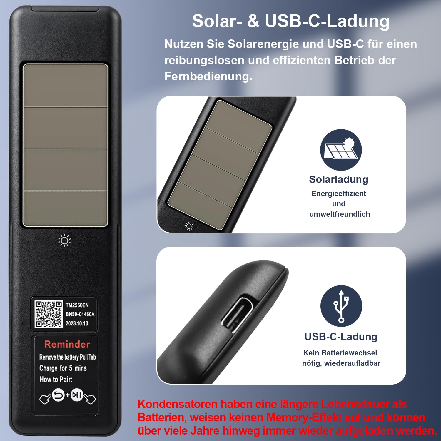 BN59-01480A - Telecomando solare per Samsung TV 2019-2025, controllo vocale | Alimentato a energia solare e ricaricabile tramite USB-C, ecologico e durevole, controllo vocale KI, compatibile con Bixby